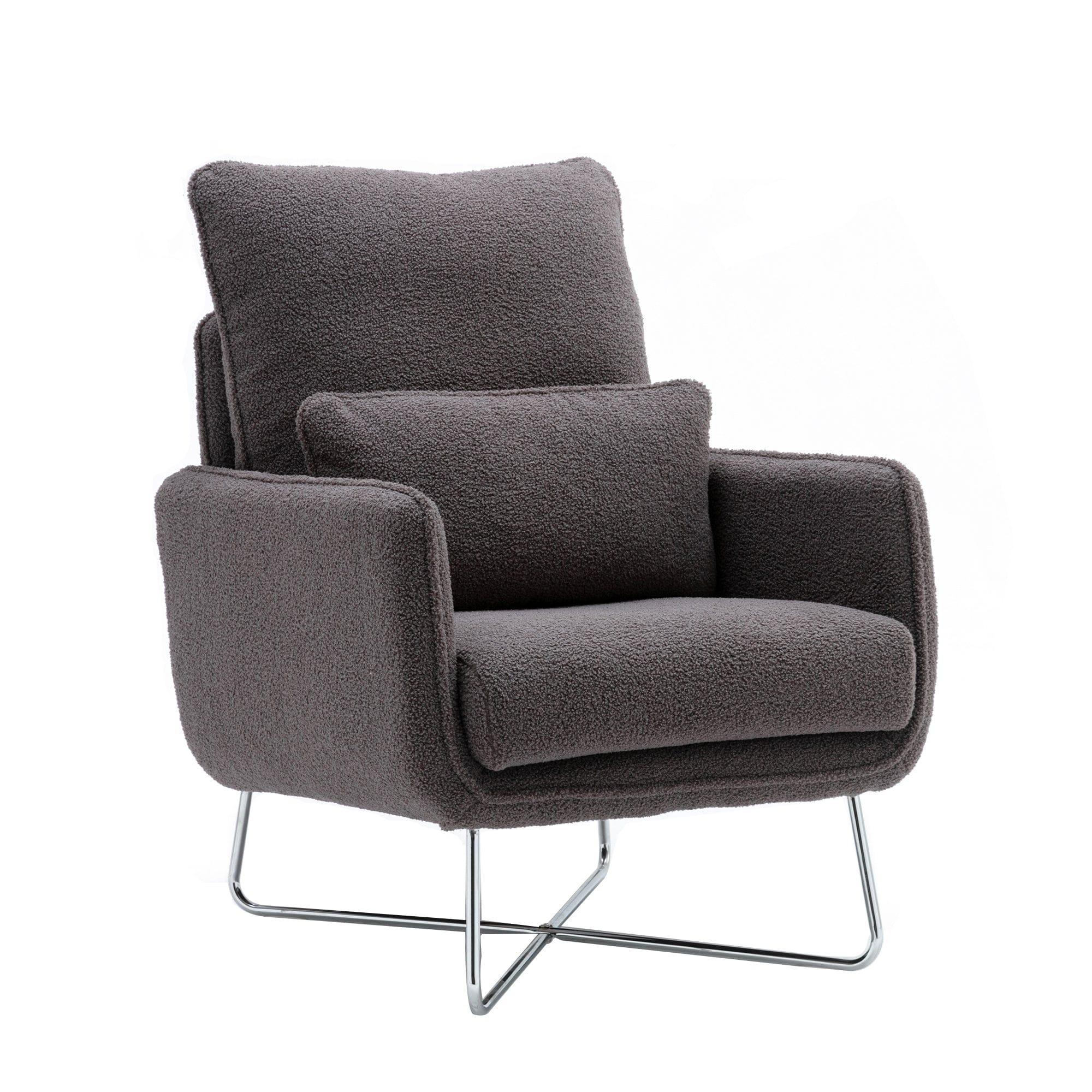 Shop Orisfur. Modern Comfy Leisure Accent Chair, Teddy Short Plush Particle Velvet Armchair with Lumbar Pillow for Living Room Mademoiselle Home Decor