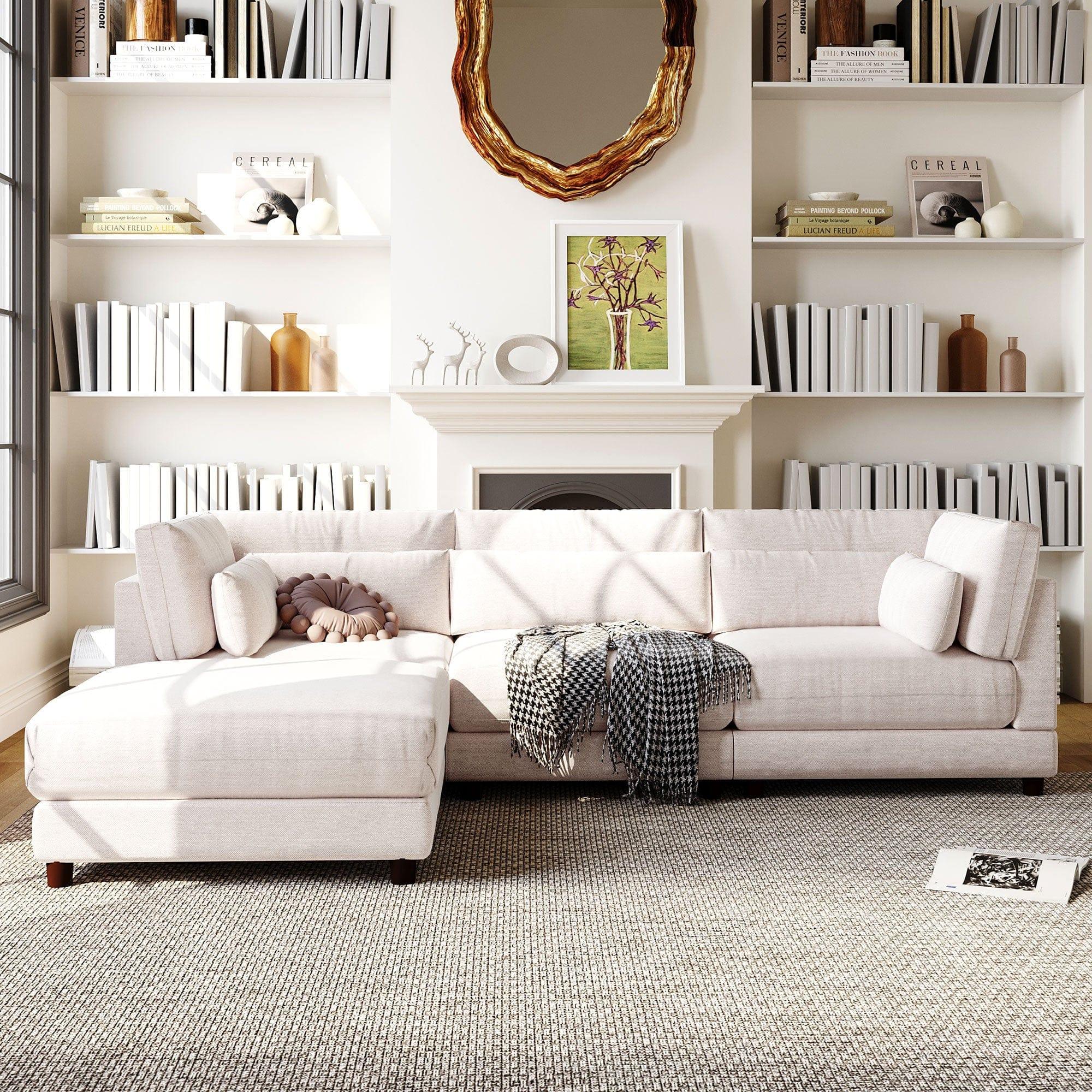 Shop U_STYLE 2 Pieces L shaped Sofa with Removable Ottomans and comfortable waist pillows Mademoiselle Home Decor