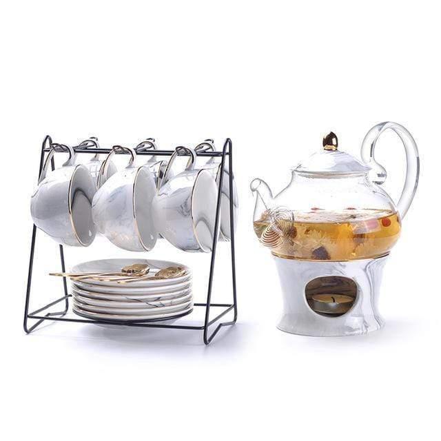 Shop Tea Set Gray / 6 Teacups & Teapot Marshall Porcelain Tea Set Mademoiselle Home Decor