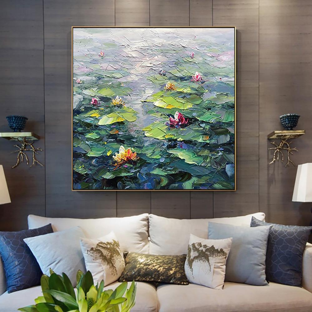 Shop 0 Handmade Wall Art Home Decor Picture Lotus Oil Painting Abstract Tick Oil On Canvas Flower Murale Modern Decoration Painting Mademoiselle Home Decor