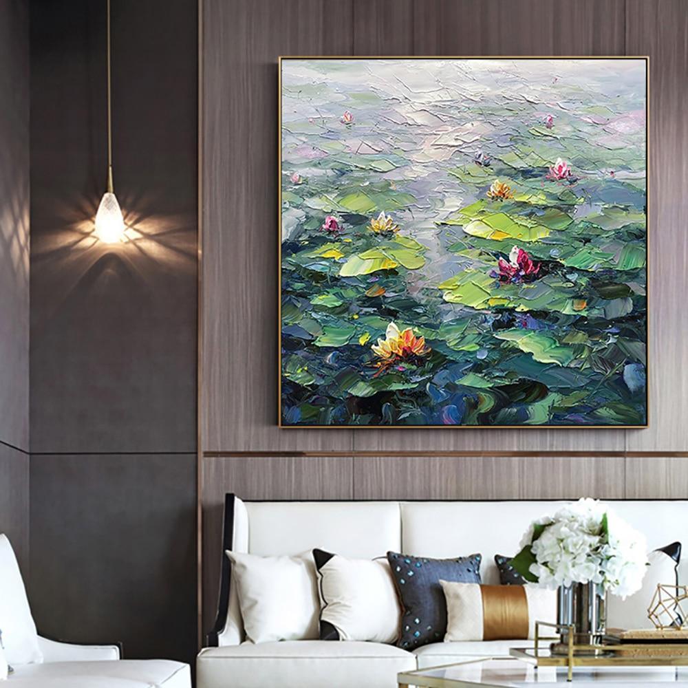 Shop 0 Handmade Wall Art Home Decor Picture Lotus Oil Painting Abstract Tick Oil On Canvas Flower Murale Modern Decoration Painting Mademoiselle Home Decor