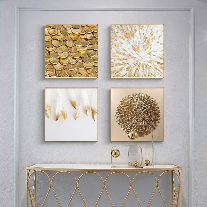 Shop 0 Golden Feather Leaf Abstract Wall Art Canvas Painting Nordic Poster Print Marble Coin Home Decor Modern Living Room Pictures Mademoiselle Home Decor