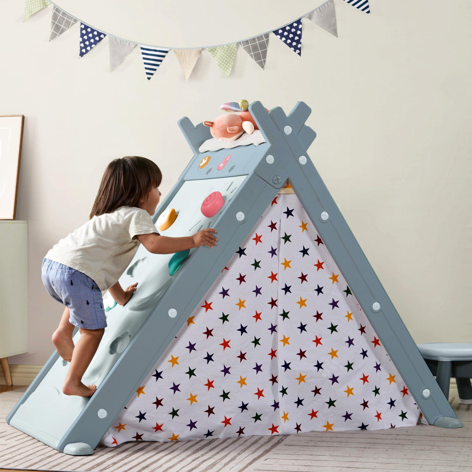 Shop Kids Play Tent - 4 in 1 Teepee Tent with Stool and Climber, Foldable Playhouse Tent for Boys & Girls Mademoiselle Home Decor
