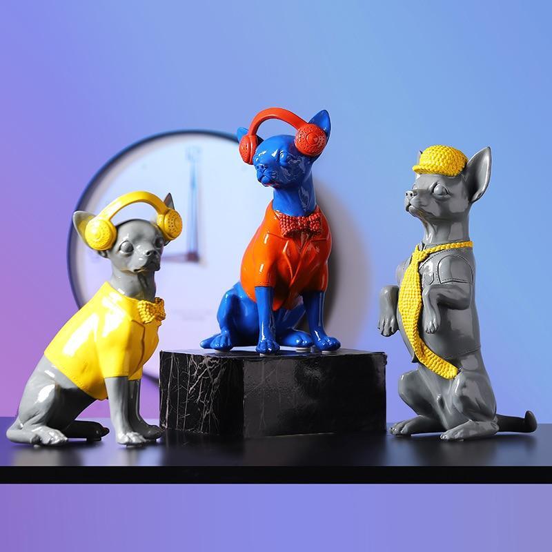 Shop 0 Cute Chihuahua Sculpture Animal Small Ornaments Living Room Porch TV Cabinet Decoration Animal Dog Earphone Crafts Desk Decor Mademoiselle Home Decor