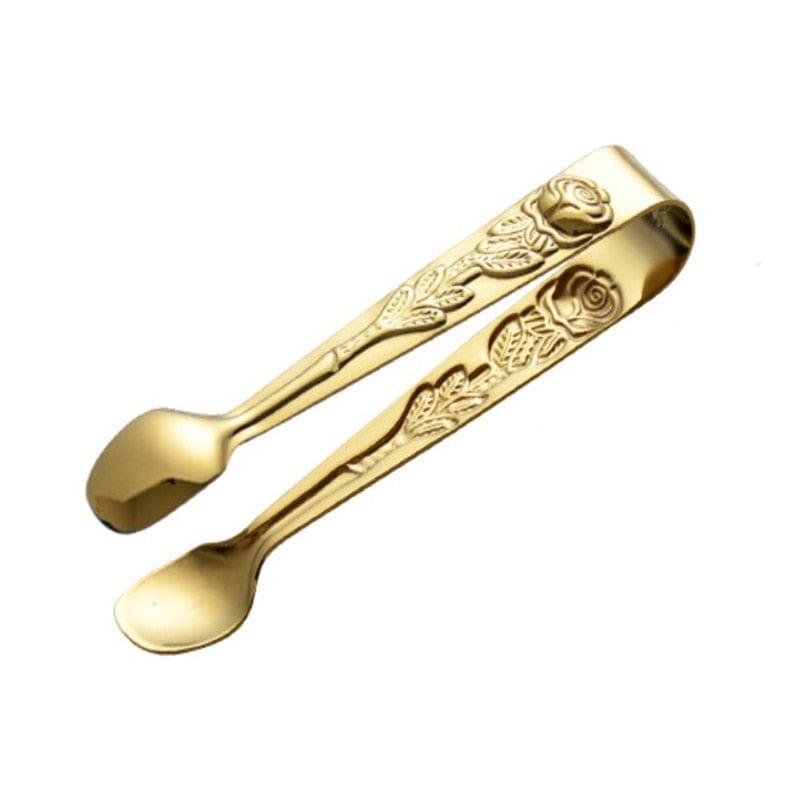 Shop 0 Gold / China High Quality Ice Tong Embossed Rosette Handle Stainless Steel Food Tong Sliver/Gold Ice Cube Clip BBQ Clip Kitchen Bar Supplies Mademoiselle Home Decor