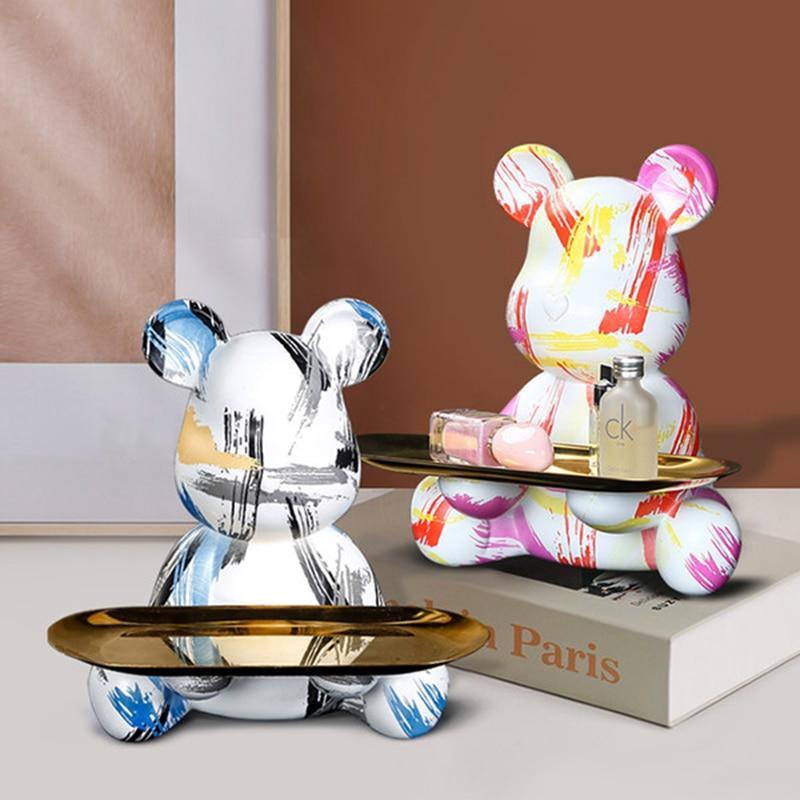 Shop 0 Figurine Miniature Graffiti Bear Nordic Decorative Porch Key Storage Box Decoration Living Room Home Decor Accessories Modern Mademoiselle Home Decor