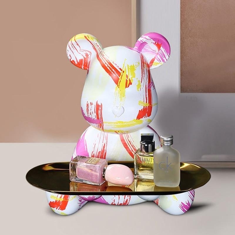 Shop 0 Figurine Miniature Graffiti Bear Nordic Decorative Porch Key Storage Box Decoration Living Room Home Decor Accessories Modern Mademoiselle Home Decor
