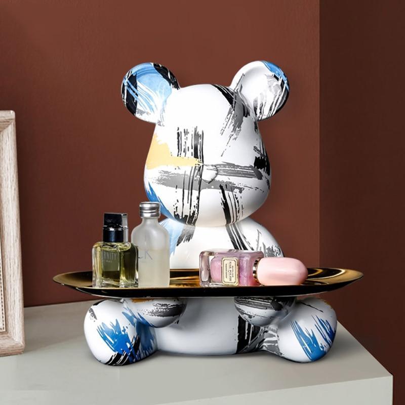 Shop 0 Blue Figurine Miniature Graffiti Bear Nordic Decorative Porch Key Storage Box Decoration Living Room Home Decor Accessories Modern Mademoiselle Home Decor