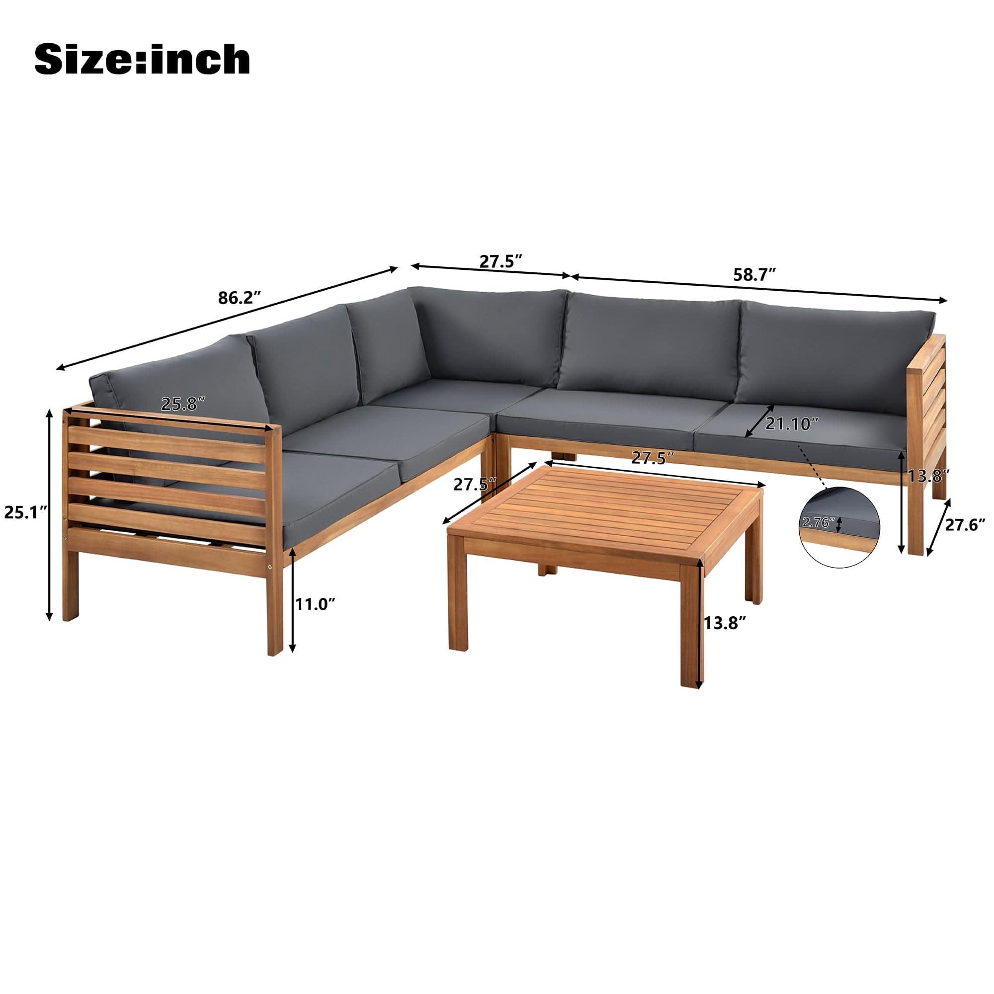 Shop GO Wood Structure Outdoor Sofa Set with gray Cushions Exotic design Water-resistant and UV Protected texture Two-person Sofa One Corner Sofa plus One Coffee Table Strong Metal Accessories Mademoiselle Home Decor