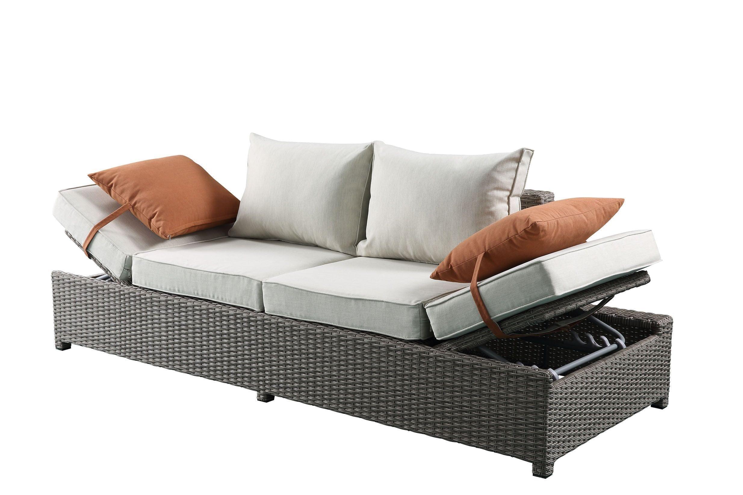 Shop ACME Salena Patio Sofa & Ottoman w/2 Pillows in Beige Fabric & Gray Wicker 45015 Mademoiselle Home Decor