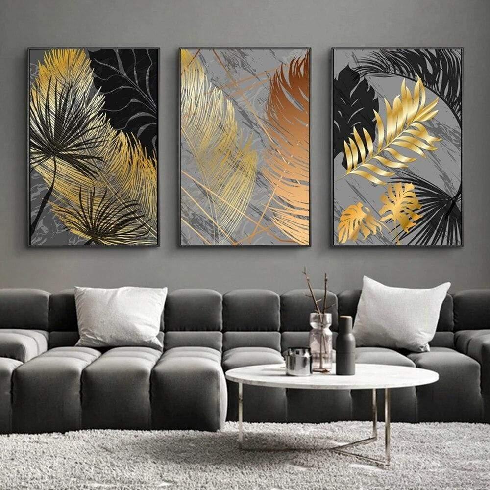 Shop 0 Cold Rain-prints Scandinavian Style Poster Golden Leaf Art Plant Abstract Painting Nordic Art Turtle Leaf Pictures Home Decor Mademoiselle Home Decor