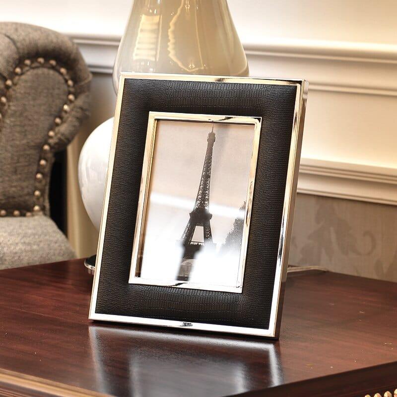 Shop 0 B / 6 Inch 6/7 Inch Black Leather Photo Frame Family Portrait Nightstand Desk Decoration Ornaments Metal Picture Frames Home Decor Modern Mademoiselle Home Decor