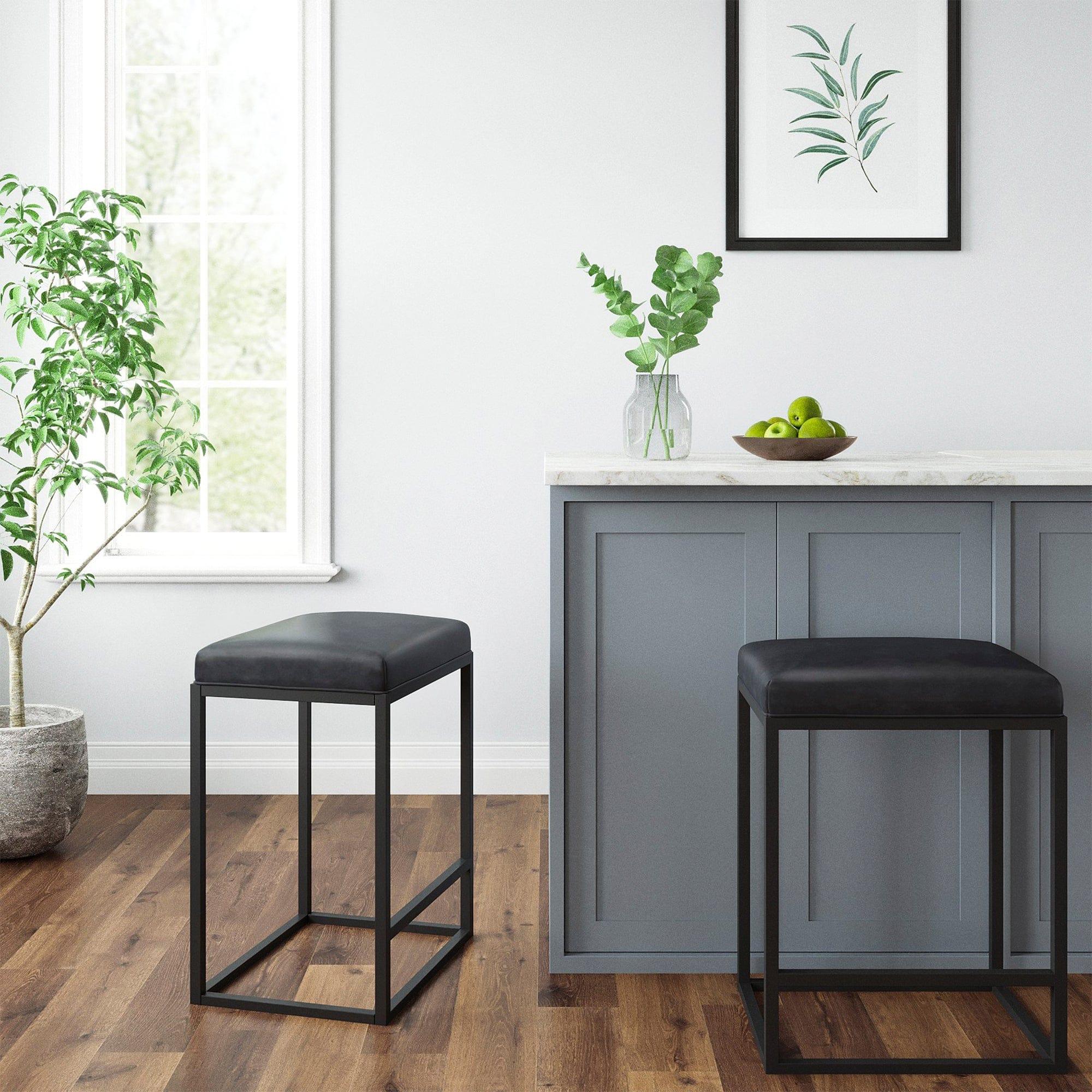 Shop Onslow Black Bar Stool (Set of 2) Mademoiselle Home Decor