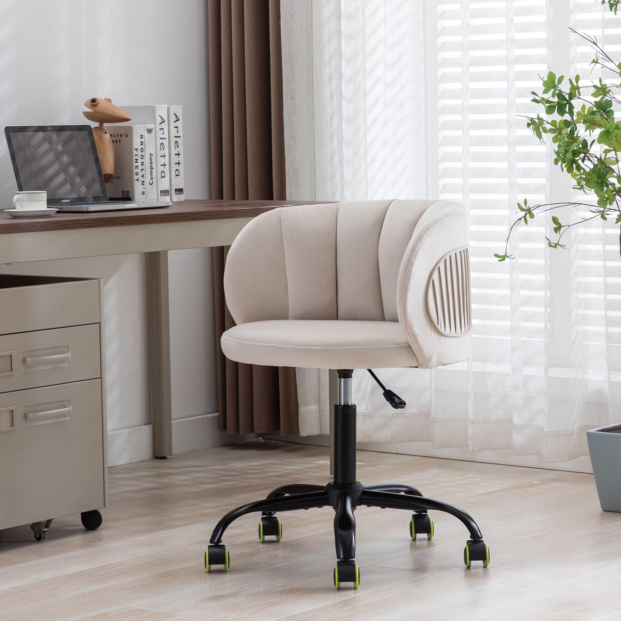 Shop Zen Zone Velvet Leisure office chair, suitable for study and office, can adjust the height, can rotate 360 degrees, with pulley, Off-White Mademoiselle Home Decor