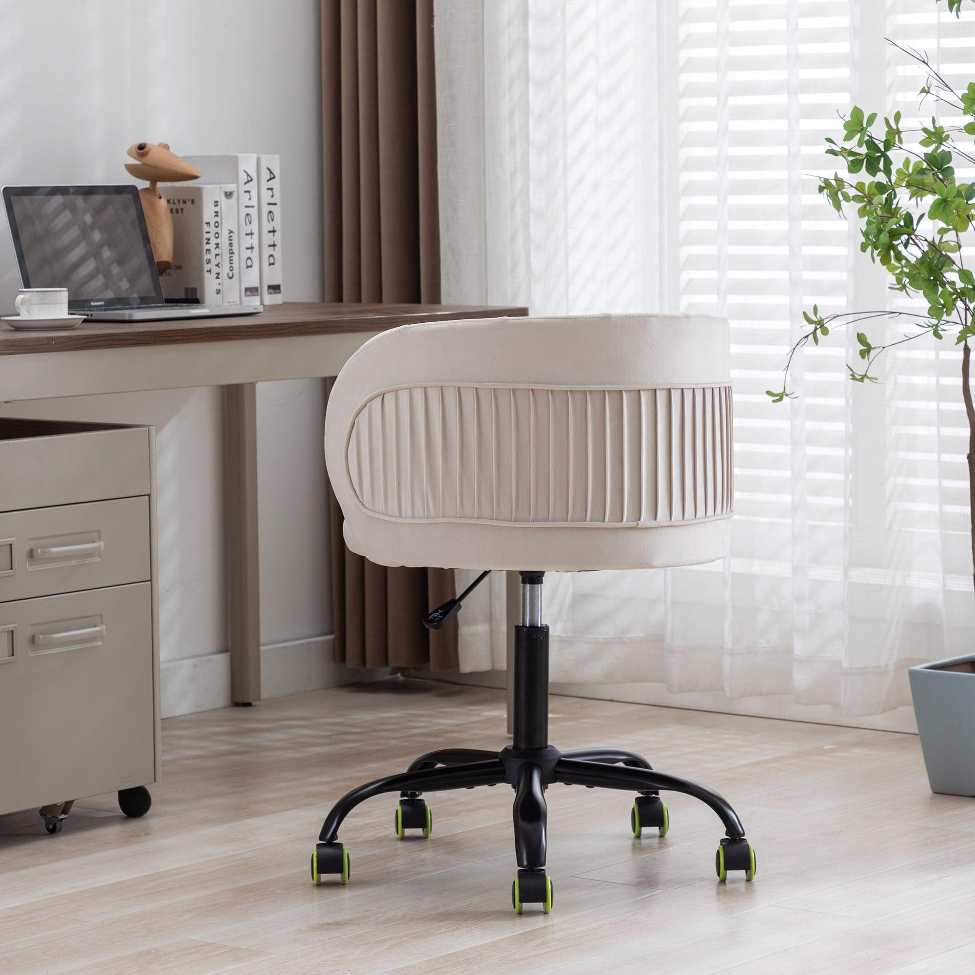 Shop Zen Zone Velvet Leisure office chair, suitable for study and office, can adjust the height, can rotate 360 degrees, with pulley, Off-White Mademoiselle Home Decor