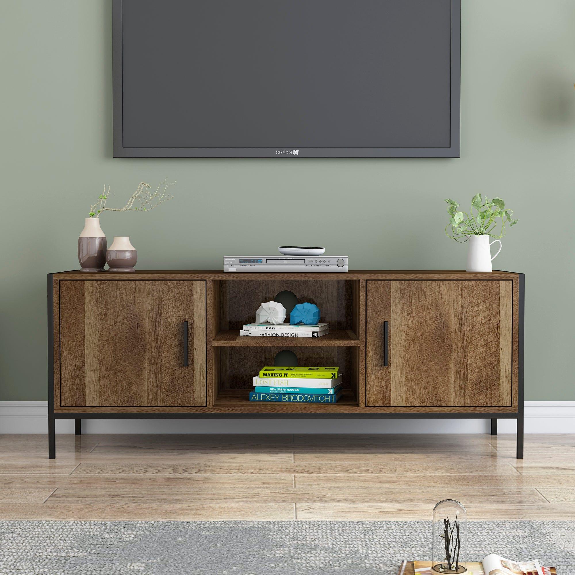 Shop Modern Design TV stand,Easy Assembly,Minimalist Style Entertainment Center with 2 Storage Cabinets and Open Shelves, TV Console Table Media Cabinet with Storage, for Living Room Bedroom Mademoiselle Home Decor
