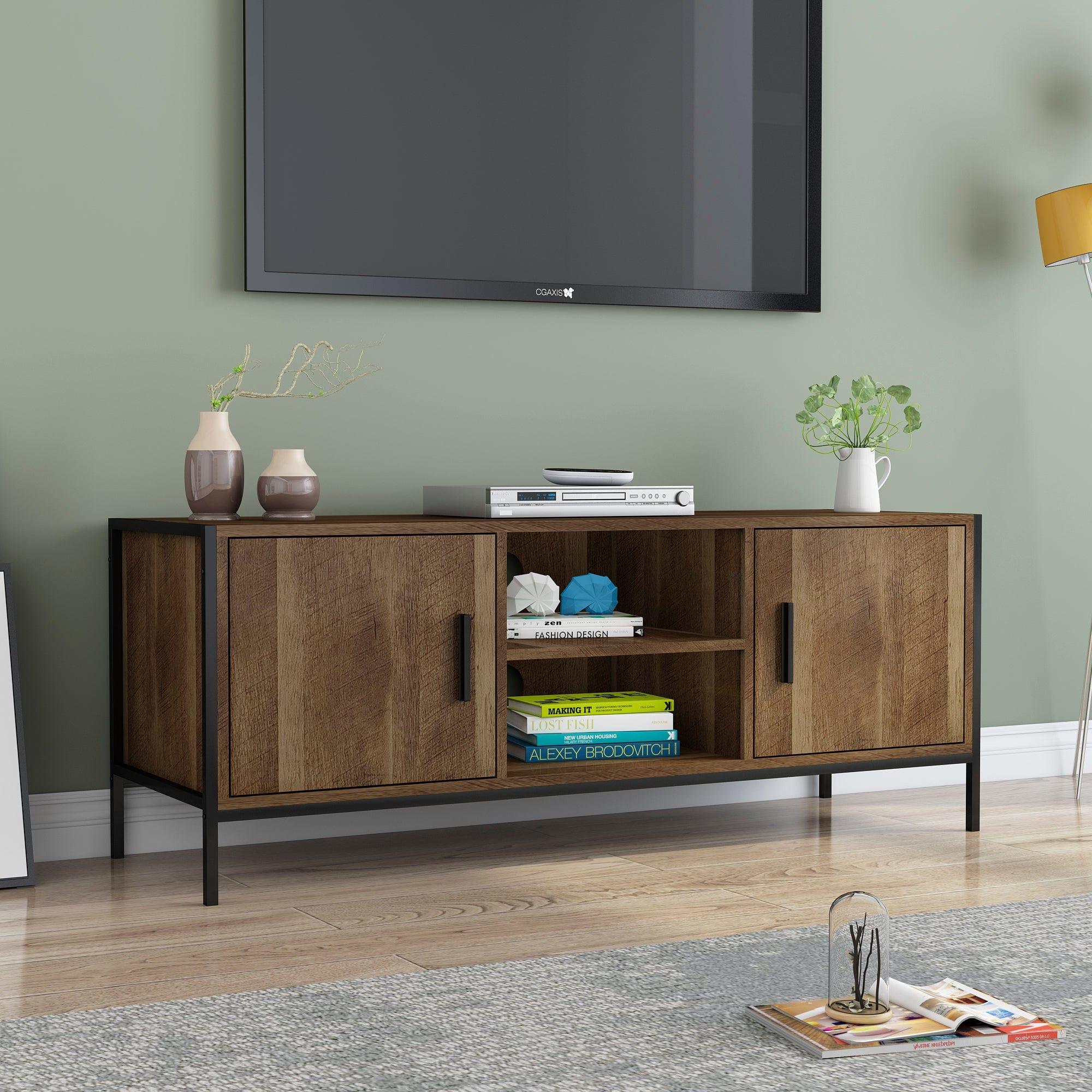 Shop Modern Design TV stand,Easy Assembly,Minimalist Style Entertainment Center with 2 Storage Cabinets and Open Shelves, TV Console Table Media Cabinet with Storage, for Living Room Bedroom Mademoiselle Home Decor