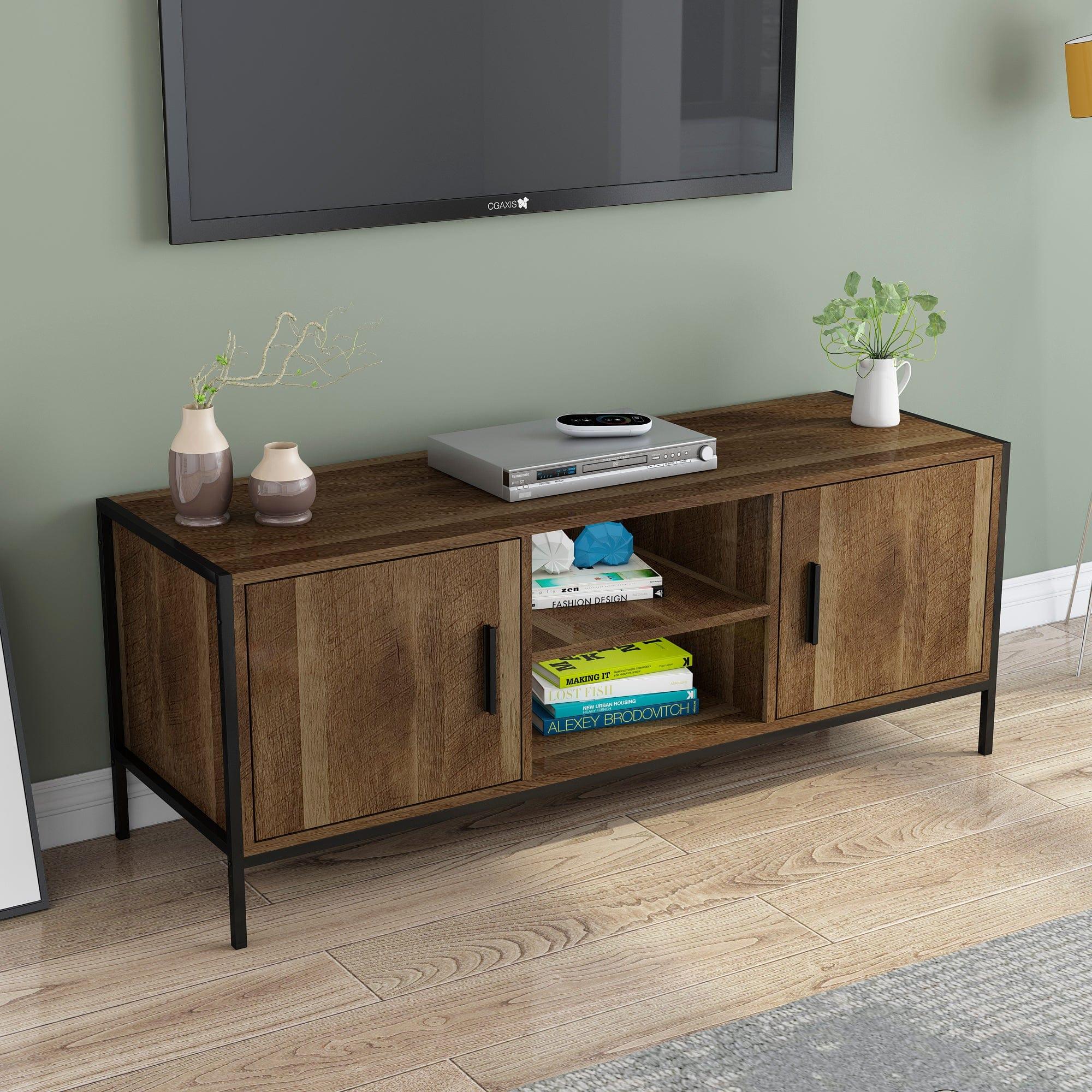 Shop Modern Design TV stand,Easy Assembly,Minimalist Style Entertainment Center with 2 Storage Cabinets and Open Shelves, TV Console Table Media Cabinet with Storage, for Living Room Bedroom Mademoiselle Home Decor