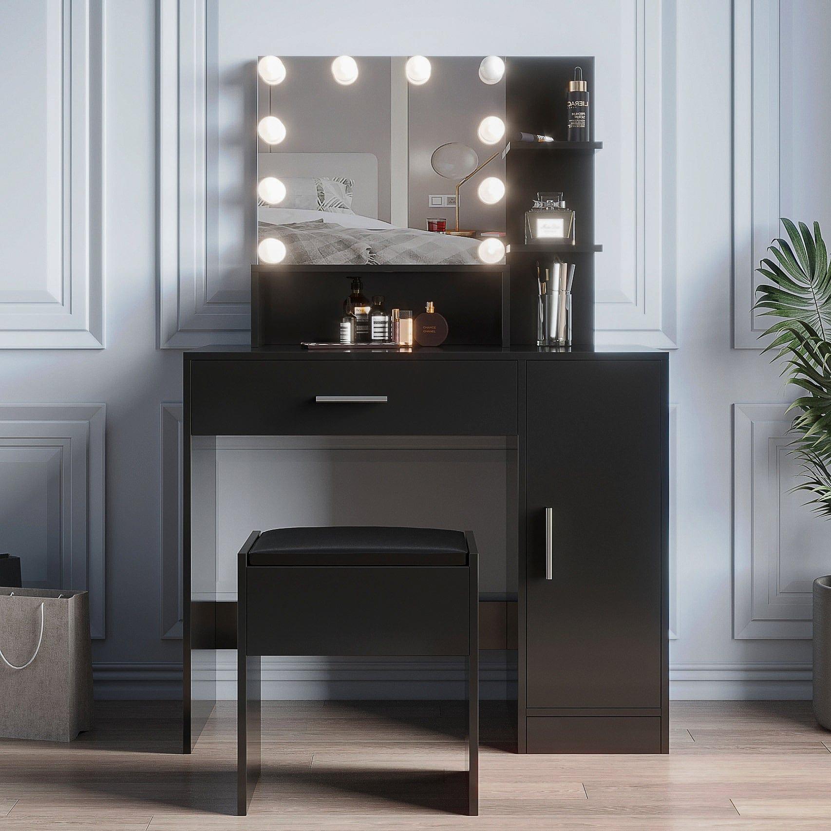 Shop Modern Dressing table with 1 Drawers, 1 cabinet,Rectangular Makeup Table with Mirror, Open Shelves ,35.43*15.75* 52.76inch,for Bedroom, Black Mademoiselle Home Decor