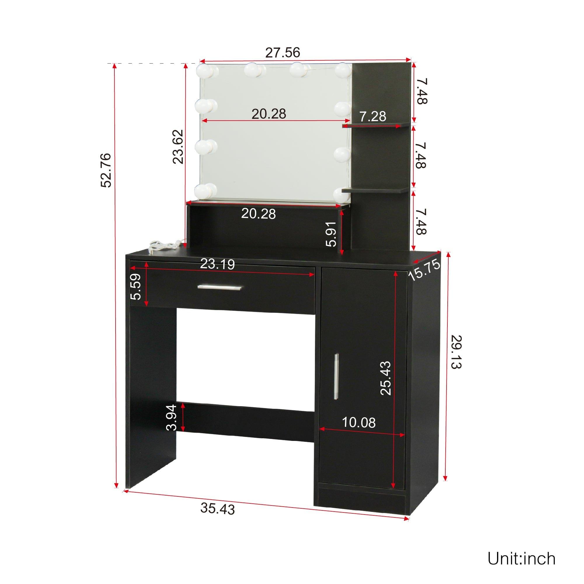Shop Modern Dressing table with 1 Drawers, 1 cabinet,Rectangular Makeup Table with Mirror, Open Shelves ,35.43*15.75* 52.76inch,for Bedroom, Black Mademoiselle Home Decor