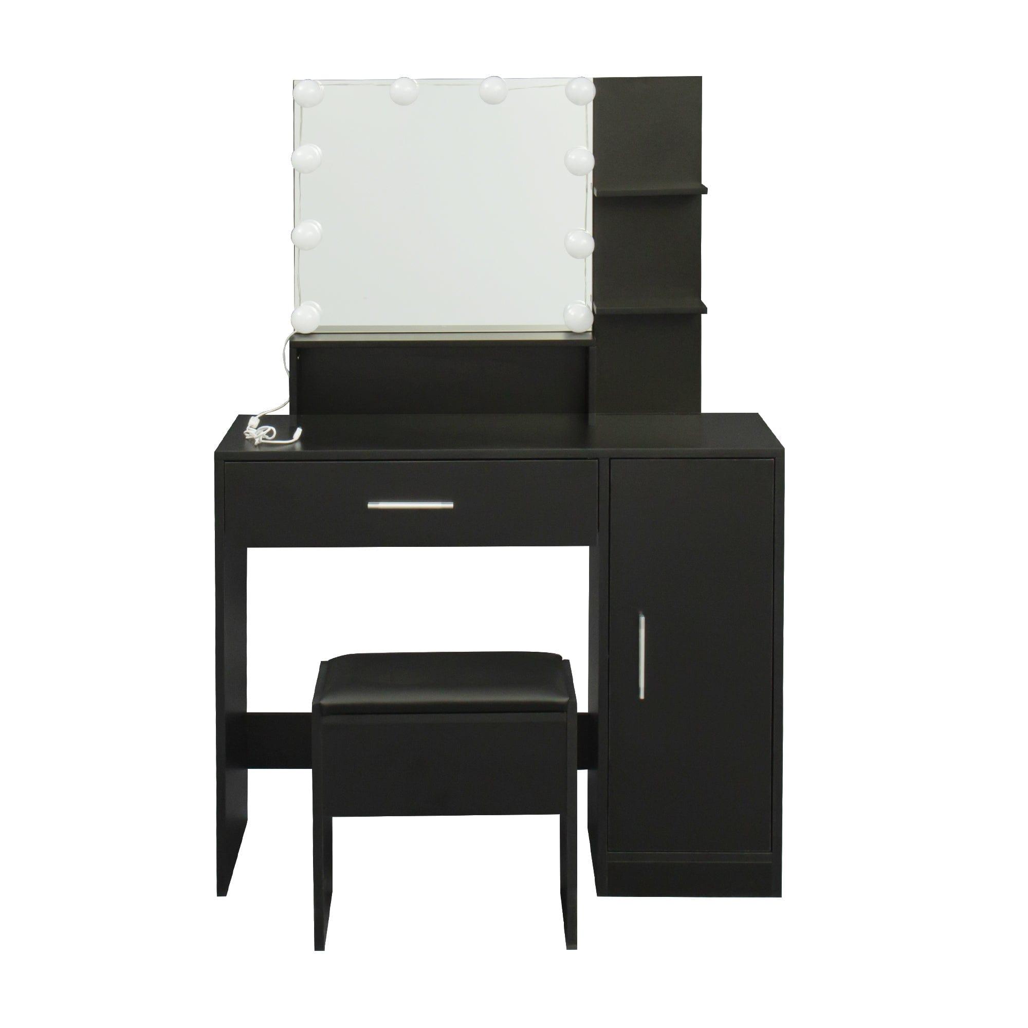 Shop Modern Dressing table with 1 Drawers, 1 cabinet,Rectangular Makeup Table with Mirror, Open Shelves ,35.43*15.75* 52.76inch,for Bedroom, Black Mademoiselle Home Decor