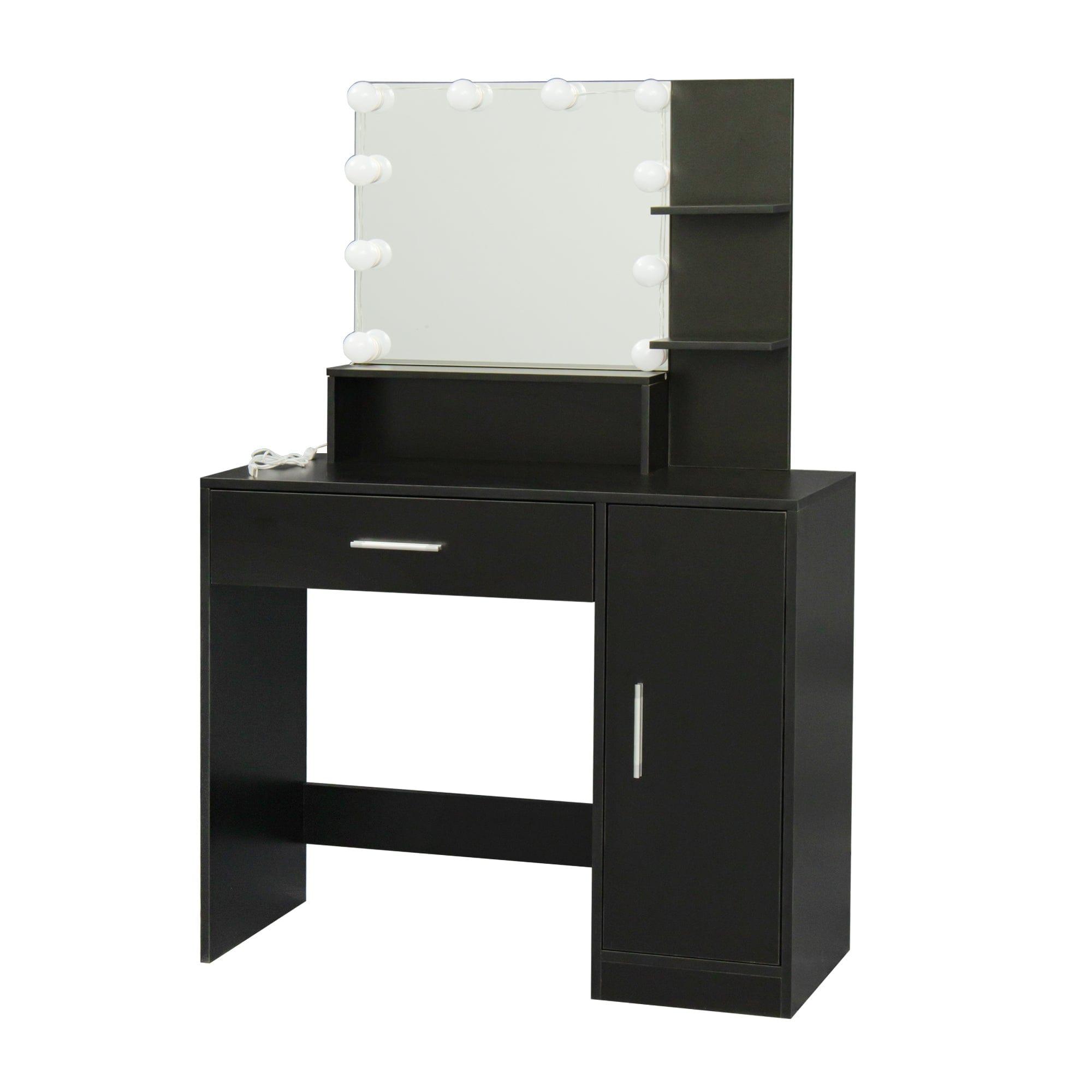 Shop Modern Dressing table with 1 Drawers, 1 cabinet,Rectangular Makeup Table with Mirror, Open Shelves ,35.43*15.75* 52.76inch,for Bedroom, Black Mademoiselle Home Decor