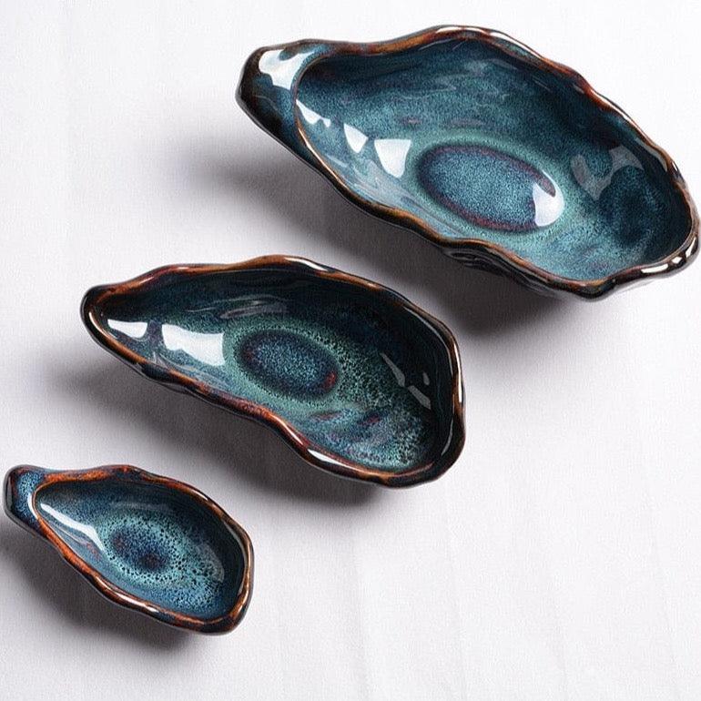 Shop 0 Ceramics Blue Taste Dish Oyster Shape Seasoning Dish Decoration Tableware Irregular Small Bowl Snacks Plate Fruit Salad Bowl Mademoiselle Home Decor