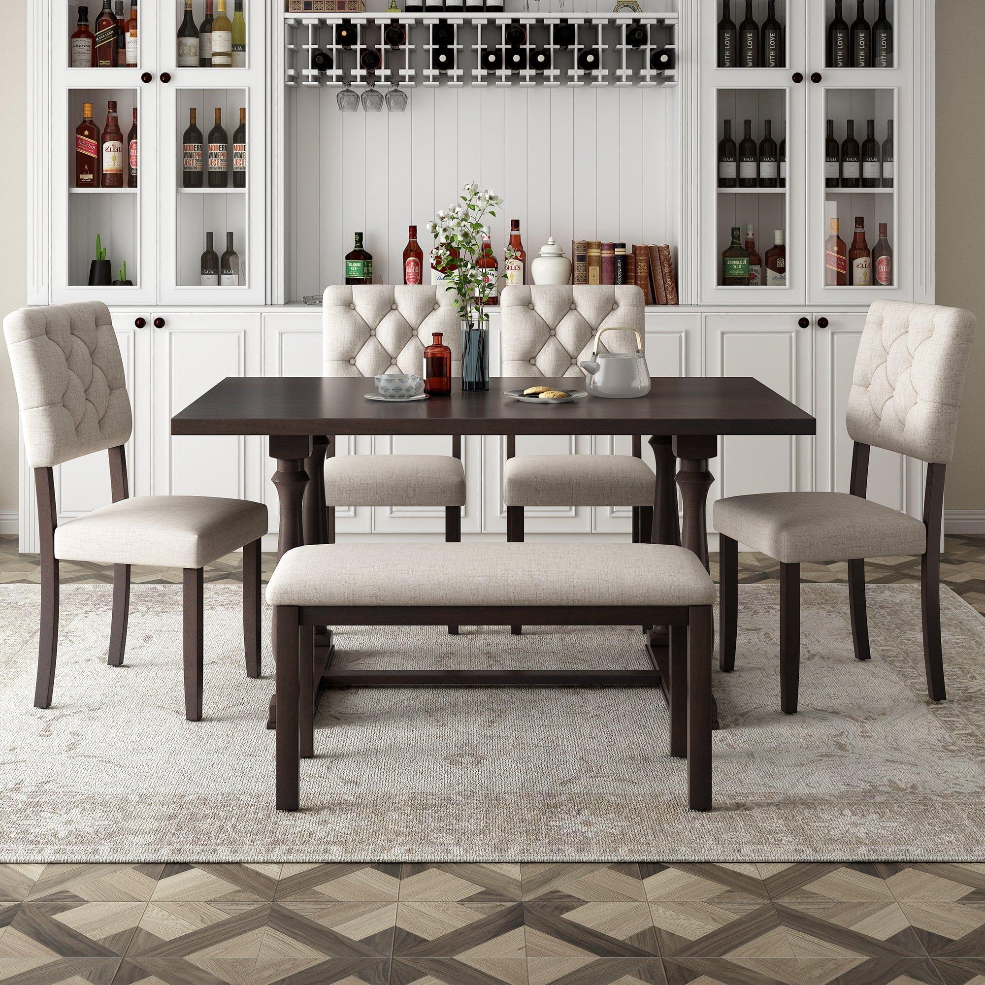 Shop TREXM 6-Piece Dining Table and Chair Set with Special-shaped Legs and Foam-covered Seat Backs&Cushions for Dining Room (Espresso) Mademoiselle Home Decor