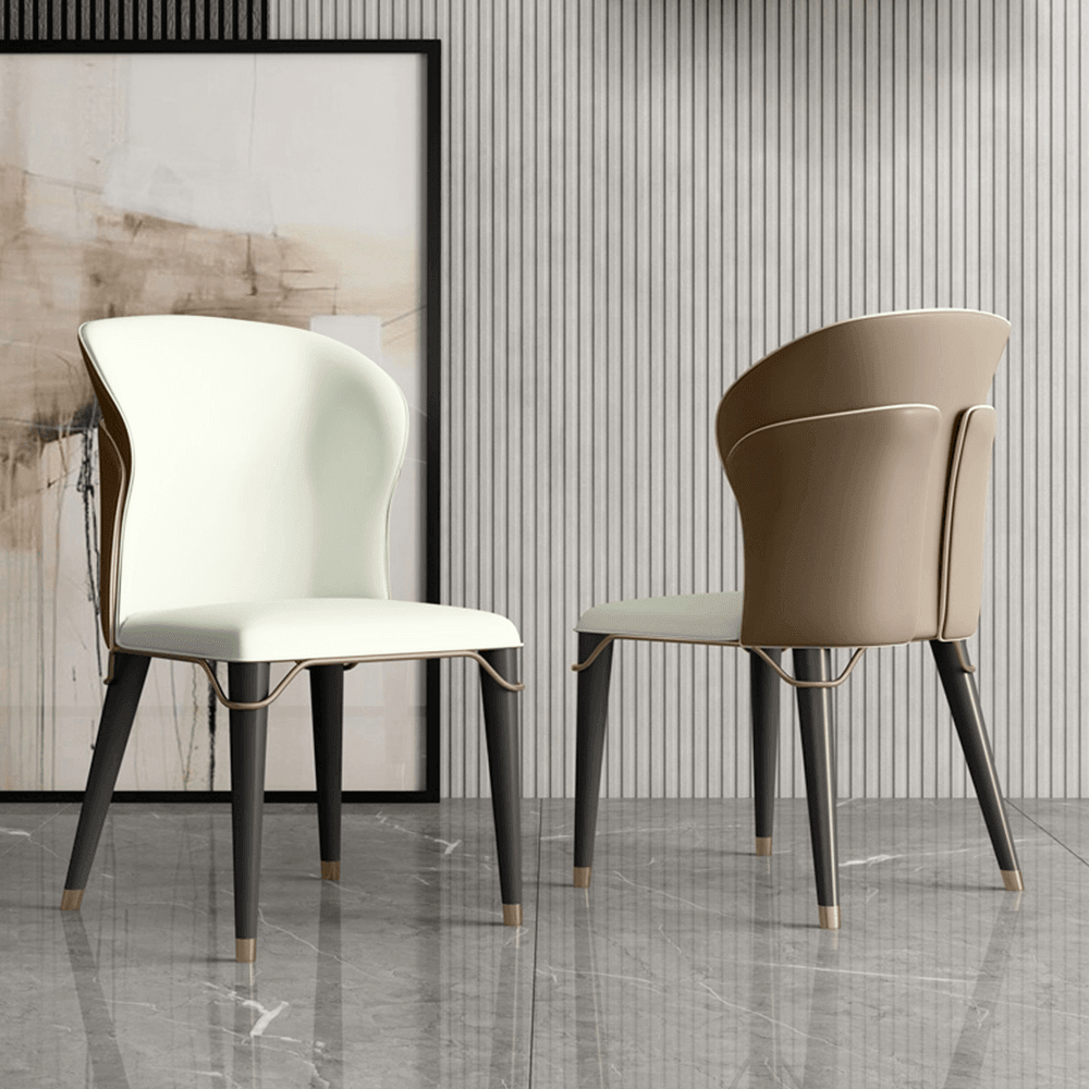 Shop Modern Dining Chair Wingback Side Chair PU Leather Upholstery, Carbon Steel Legs, Brown, Set of 2, Fully Assemble Mademoiselle Home Decor