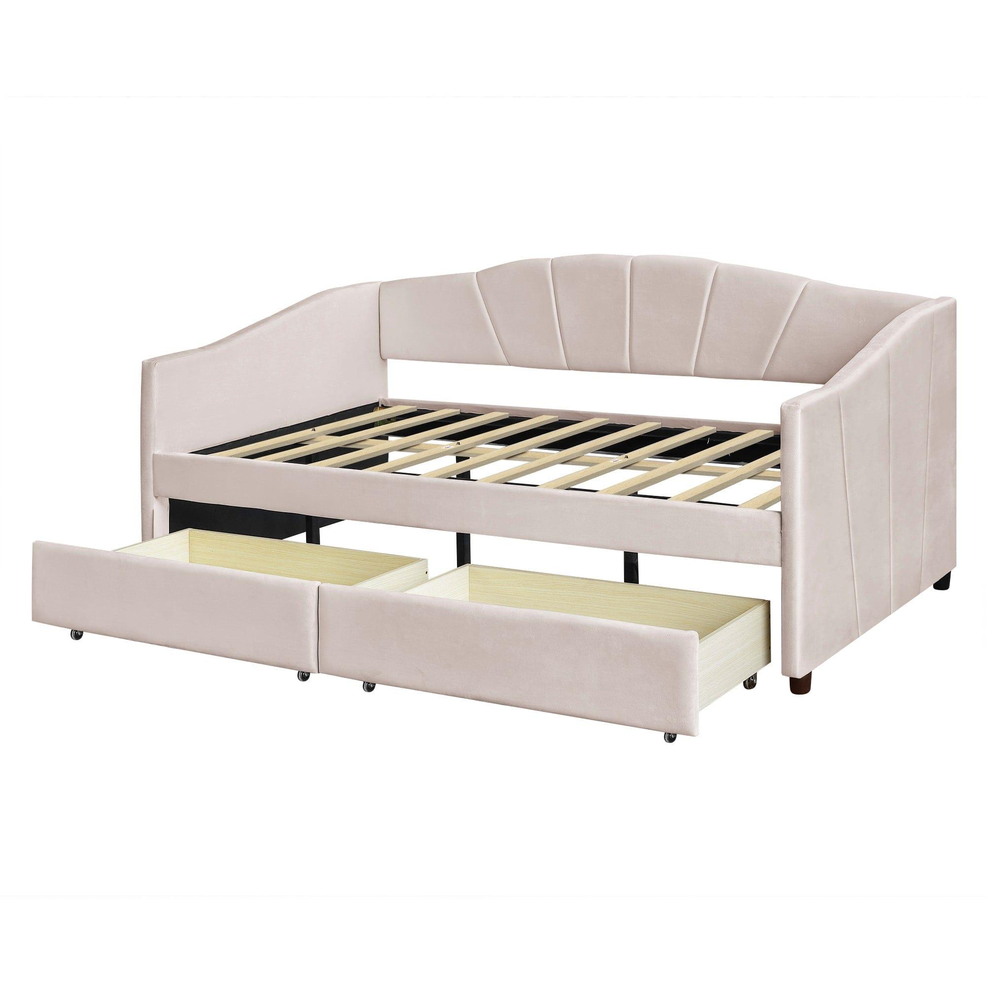 Shop Upholstered daybed Twin Size with Two Drawers and Wood Slat ,Beige Mademoiselle Home Decor