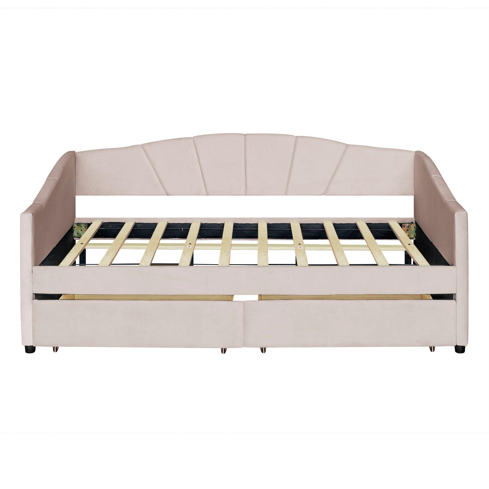 Shop Upholstered daybed Twin Size with Two Drawers and Wood Slat ,Beige Mademoiselle Home Decor