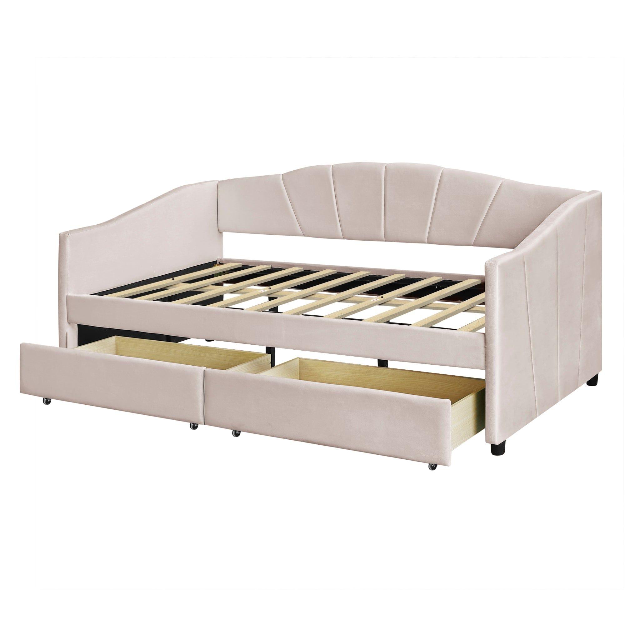Shop Upholstered daybed Twin Size with Two Drawers and Wood Slat ,Beige Mademoiselle Home Decor
