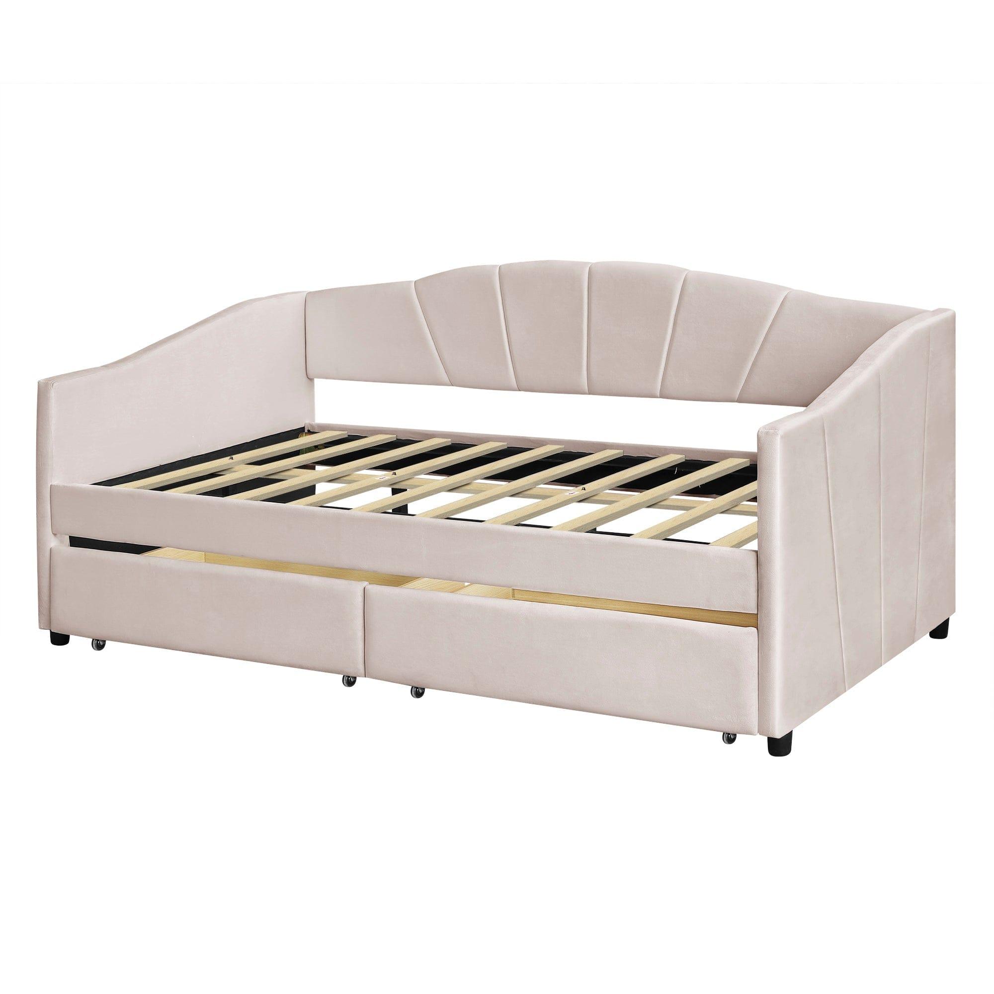 Shop Upholstered daybed Twin Size with Two Drawers and Wood Slat ,Beige Mademoiselle Home Decor