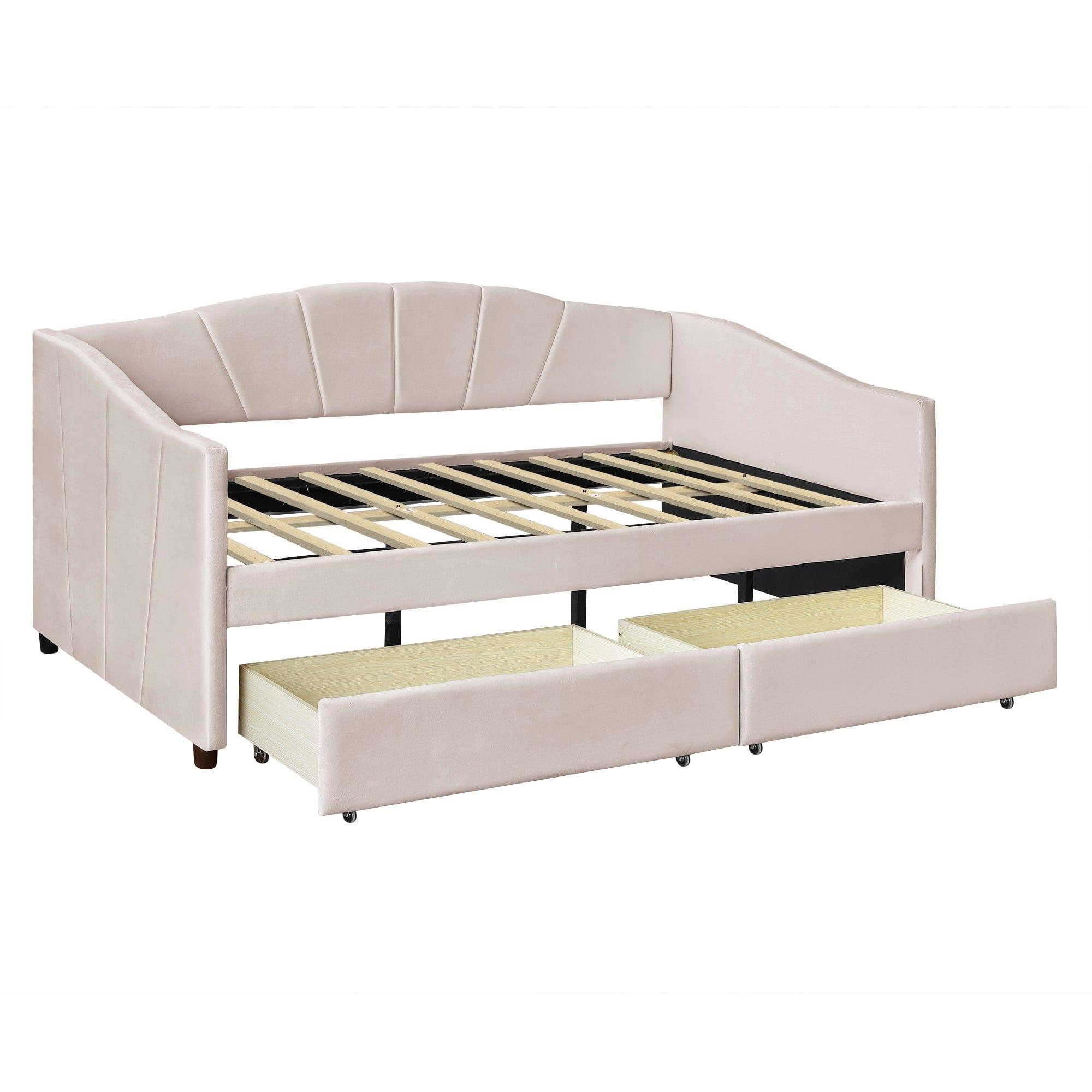 Shop Upholstered daybed Twin Size with Two Drawers and Wood Slat  ,Beige Mademoiselle Home Decor