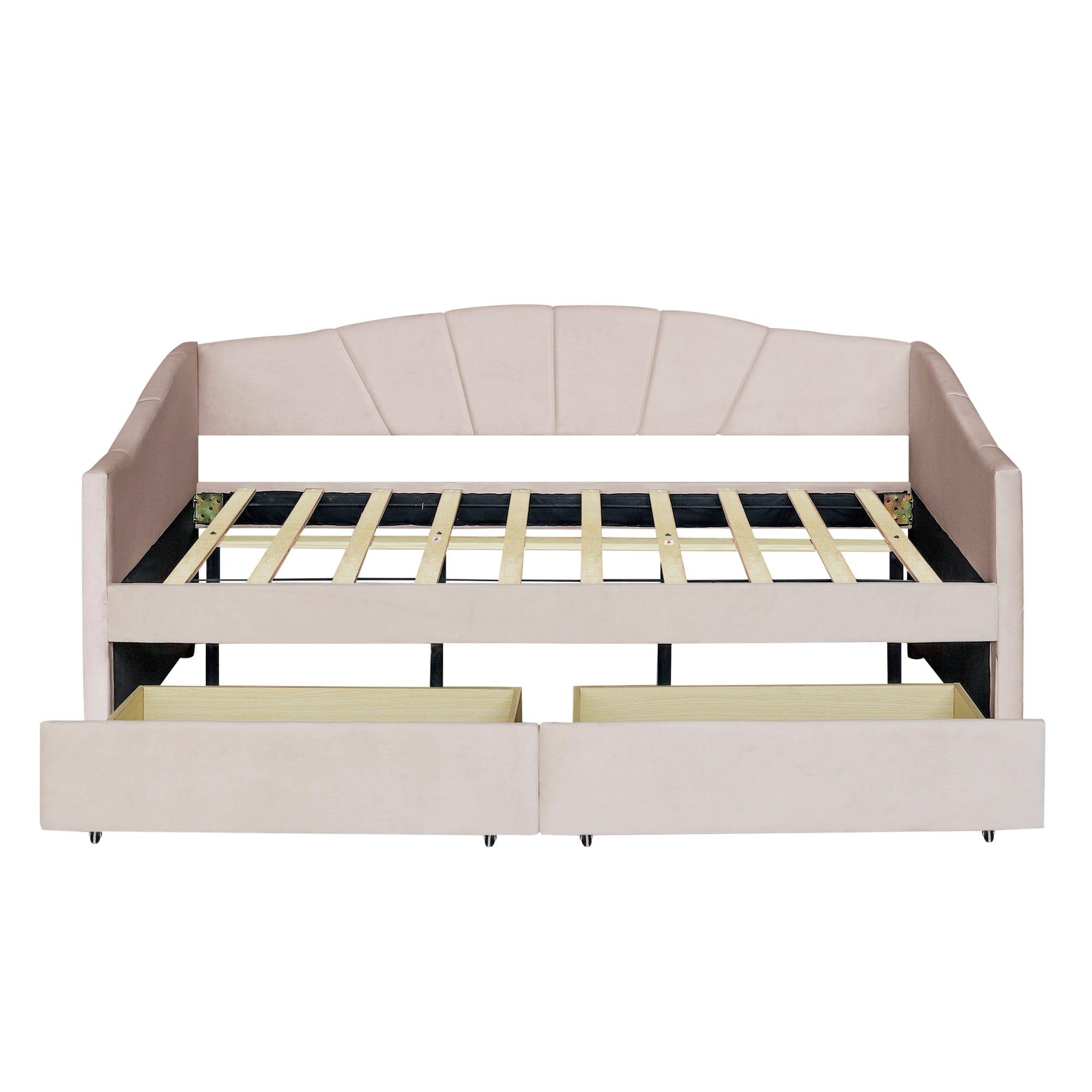 Shop Upholstered daybed Twin Size with Two Drawers and Wood Slat ,Beige Mademoiselle Home Decor