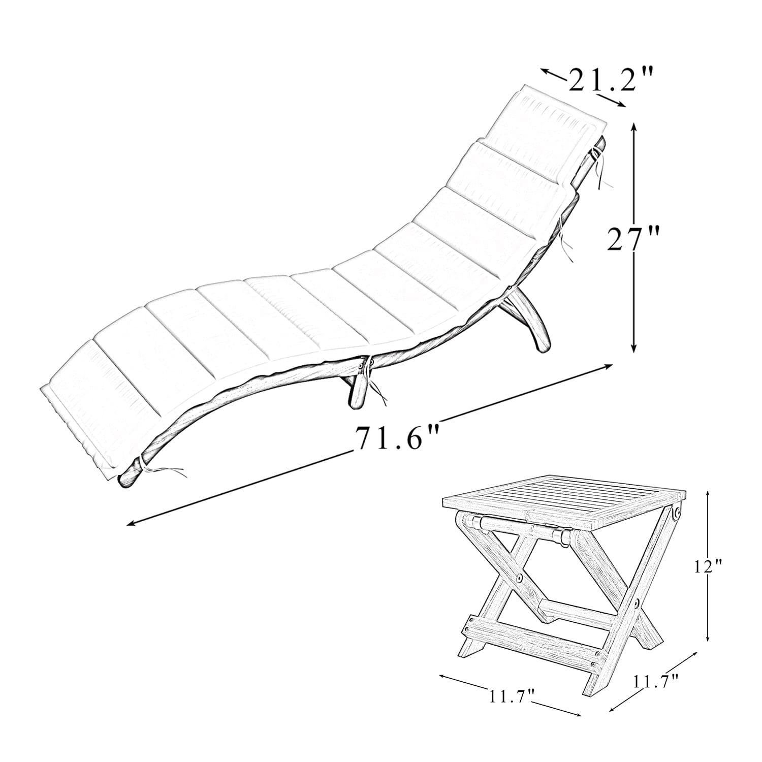 Shop Pierus 71.6" Long Acacia Chaise Lounge Set with Cushions and Table Mademoiselle Home Decor