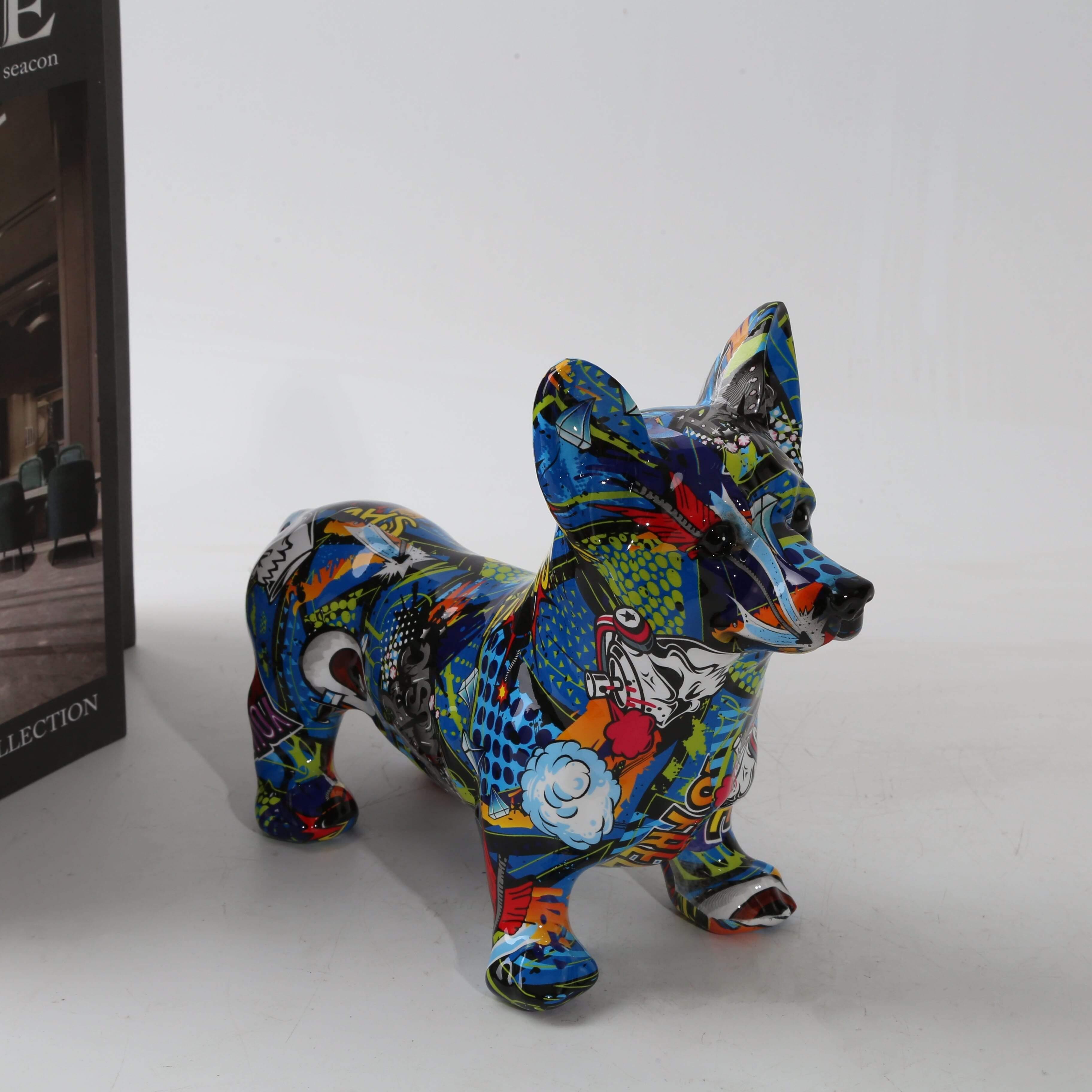 Shop 0 RE / 25.5X10.5X19.5CM Nordic Art Graffiti Corgi Dog Painting Creative Resin Crafts Home Decoration Wine Cabinet Office Decor Crafts Gift Ornaments Mademoiselle Home Decor