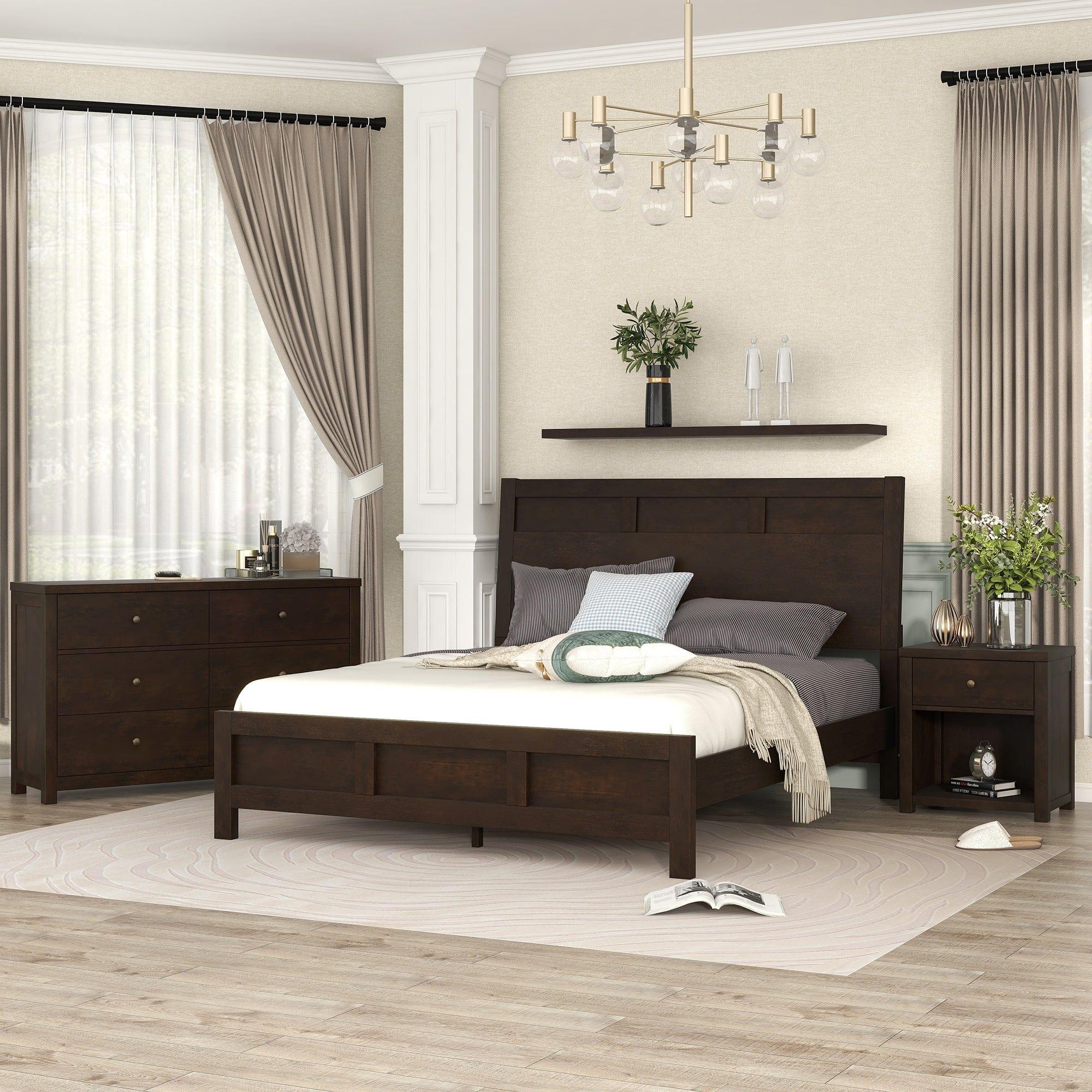 Shop Classic Rich Brown 3 Pieces King Bedroom Set (King Bed + Nightstand+ Dresser) Mademoiselle Home Decor