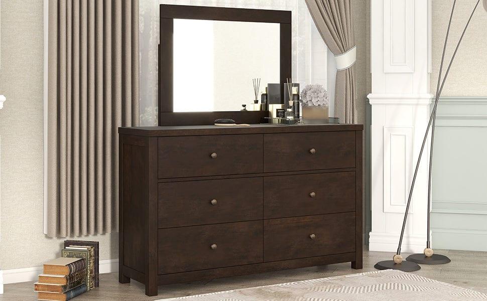Shop Classic Rich Brown 6 Pieces King Bedroom Set ( King Bed + Nightstand*2+ Dresser + Chest + Mirror) Mademoiselle Home Decor