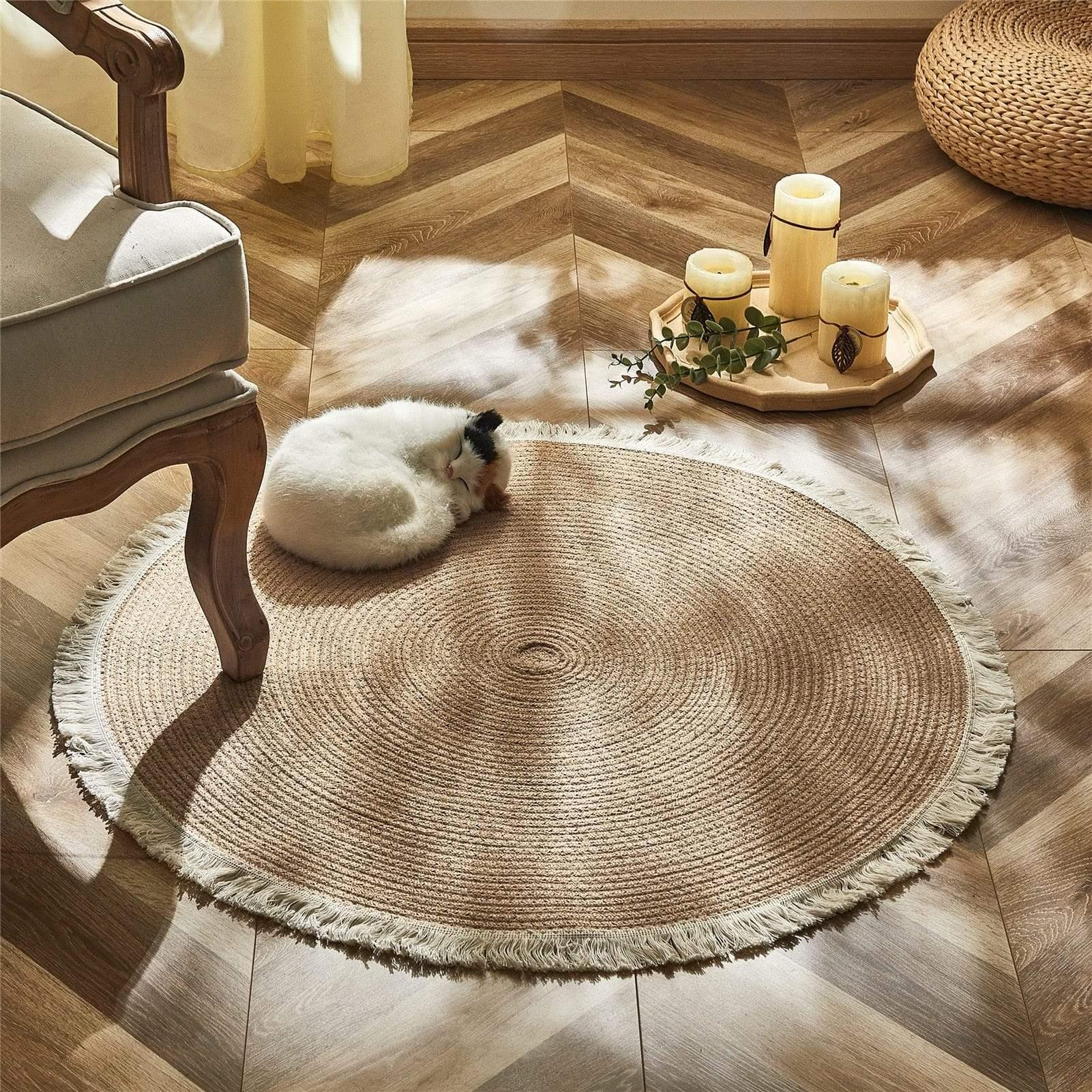 Shop 0 Round Woven Rugs Handmade Rattan Carpet With Tassel for Bedroom Living Room Vintage Home Decor Floor Mats Chic Room Door Mat Mademoiselle Home Decor