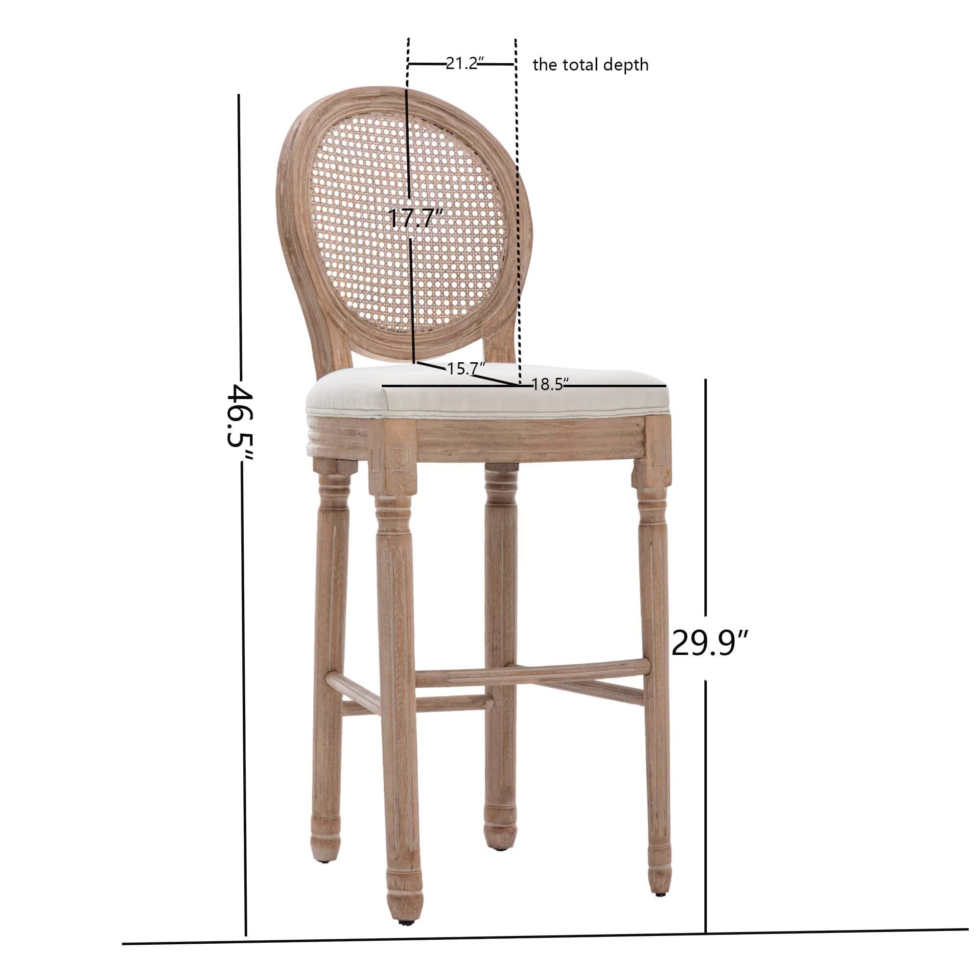 Shop Hengming French Country Wooden Barstools Rattan Back With Upholstered Seating , Beige and Natural ,Set of 2 Mademoiselle Home Decor