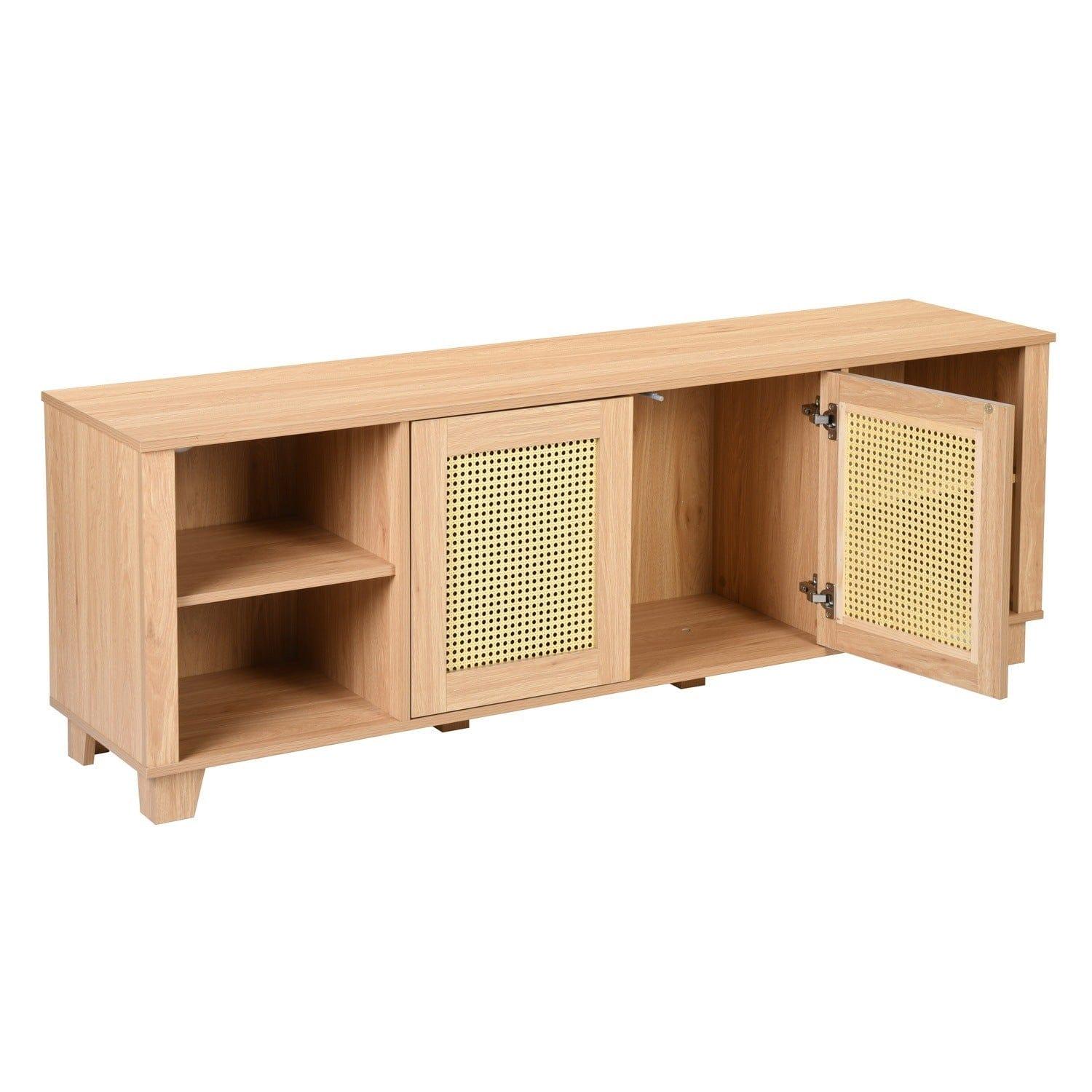 Shop 64.4" Rattan TV Stand for 65/70 inch TV Living Room Storage Console Entertainment Center,2 open doors Mademoiselle Home Decor