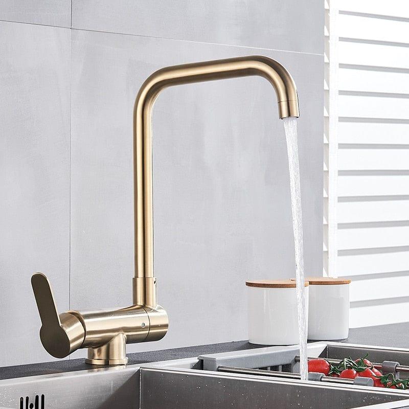 Shop 0 Brushed Gold / China Quyanre Brushed Gold Inner Window Folding Kitchen Faucet 360 Rotation Matte Black Lead Free Bathroom Sink Faucet Mixer Tap Mademoiselle Home Decor