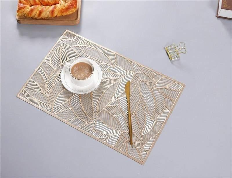 Shop 0 6/4pcs Rectangular Leaves Gilded Insulated Placemats High-end Hotel Restaurant Dining Table mat Decoration Hollowed-out Placemat Mademoiselle Home Decor