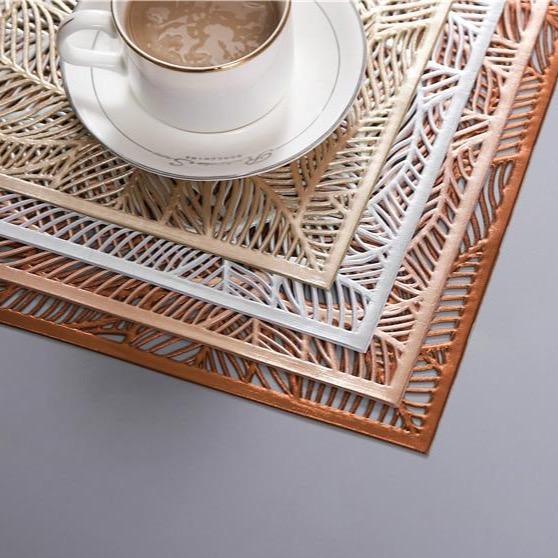 Shop 0 6/4pcs Rectangular Leaves Gilded Insulated Placemats High-end Hotel Restaurant Dining Table mat Decoration Hollowed-out Placemat Mademoiselle Home Decor