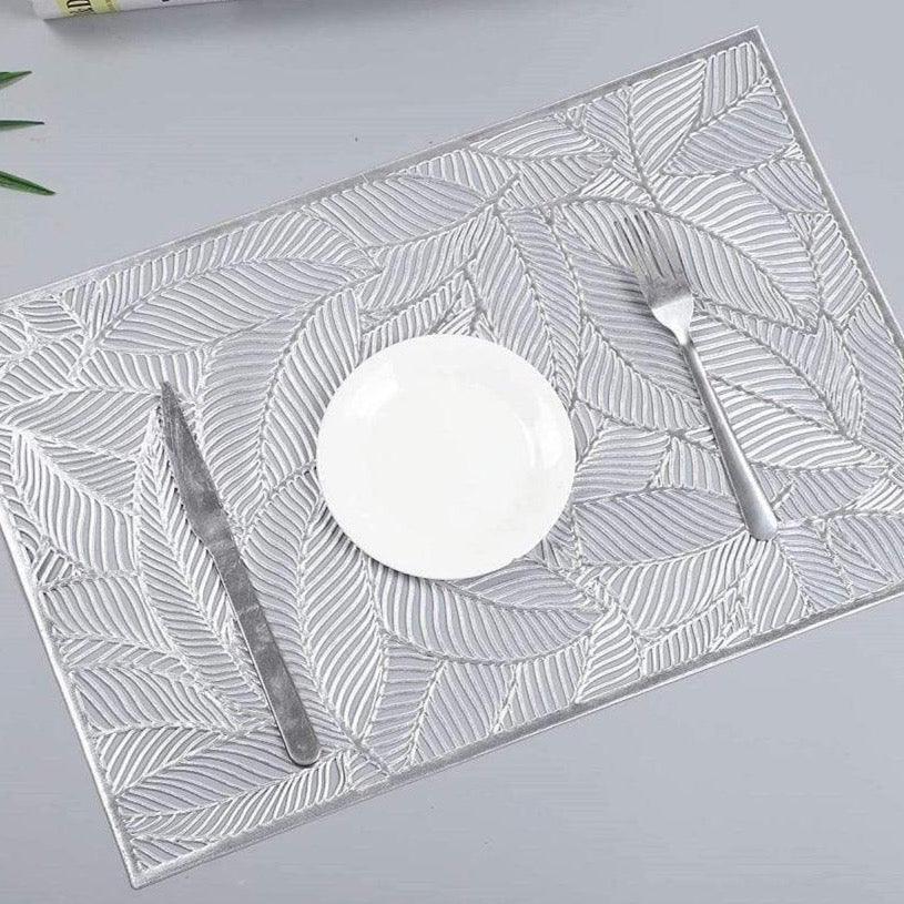 Shop 0 Silver / 4 pieces / 30cm x 45cm 6/4pcs Rectangular Leaves Gilded Insulated Placemats High-end Hotel Restaurant Dining Table mat Decoration Hollowed-out Placemat Mademoiselle Home Decor