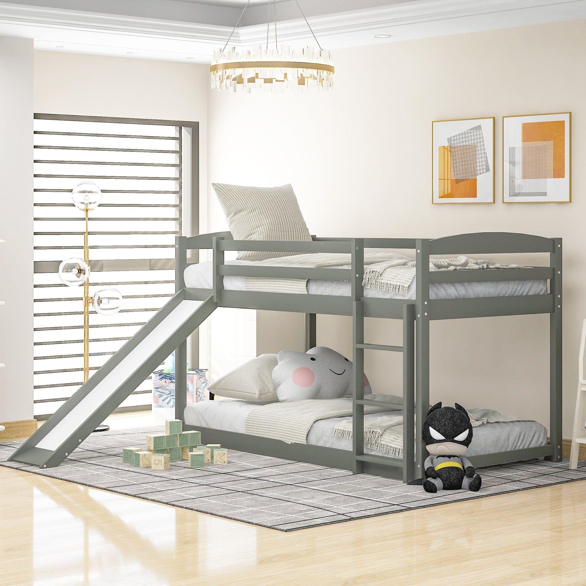 Shop Twin over Twin Bunk Bed with Convertible Slide and Ladder , Gray(Old SKU:WF281725AAE) Mademoiselle Home Decor
