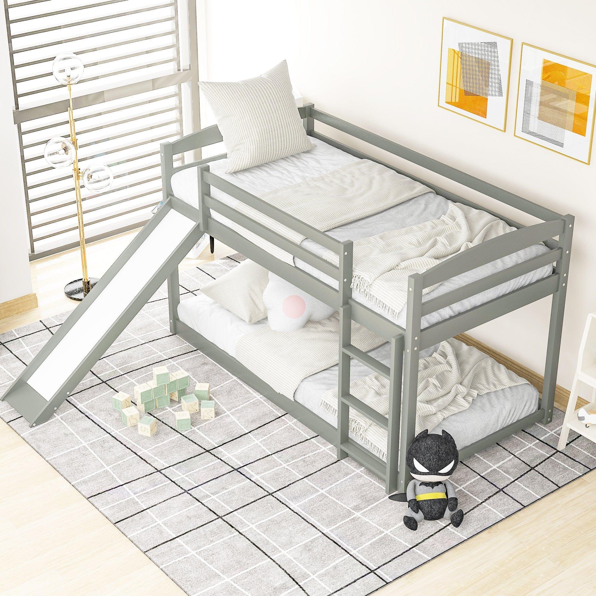 Shop Twin over Twin Bunk Bed with Convertible Slide and Ladder , Gray(Old SKU:WF281725AAE) Mademoiselle Home Decor