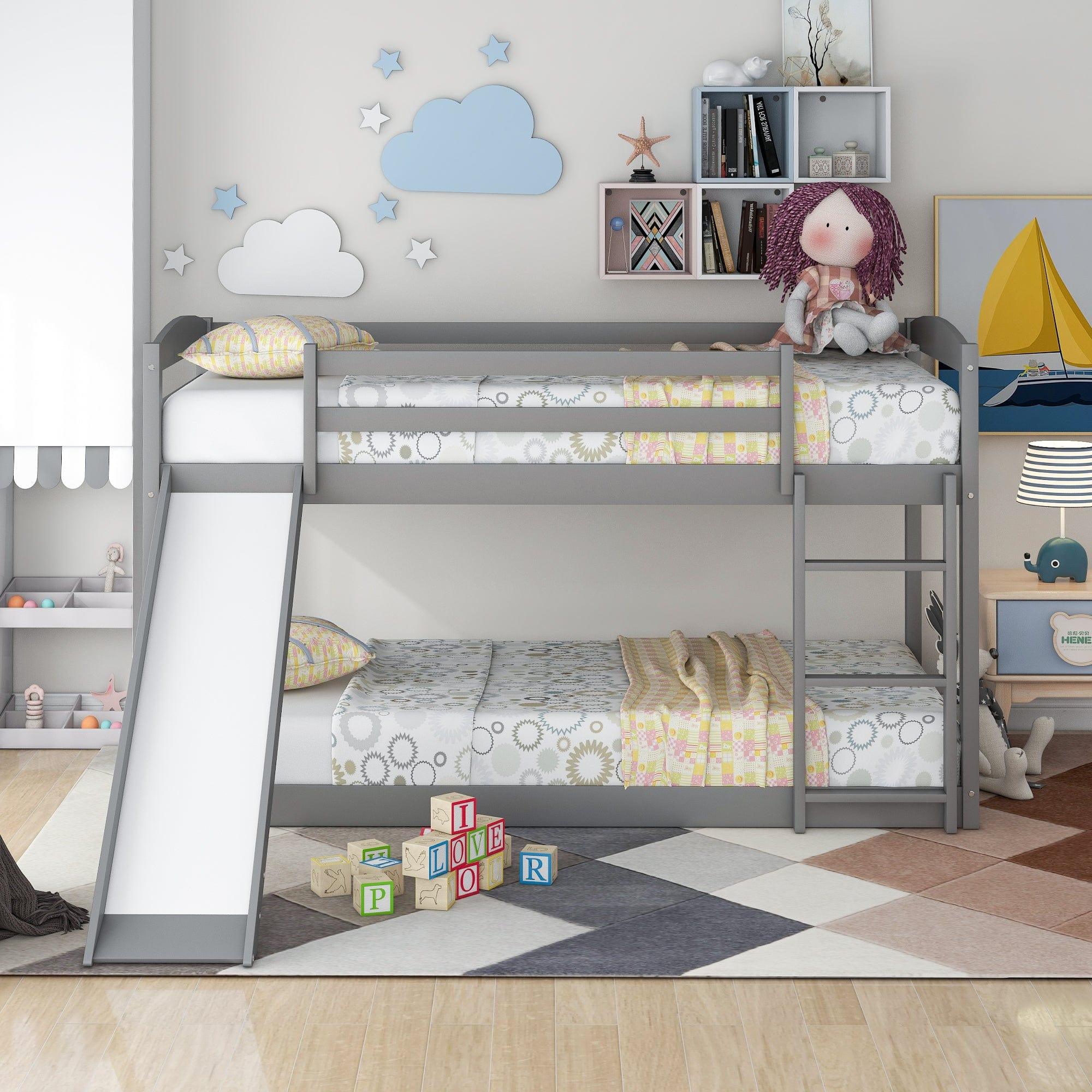 Shop Twin over Twin Bunk Bed with Convertible Slide and Ladder , Gray(Old SKU:WF281725AAE) Mademoiselle Home Decor