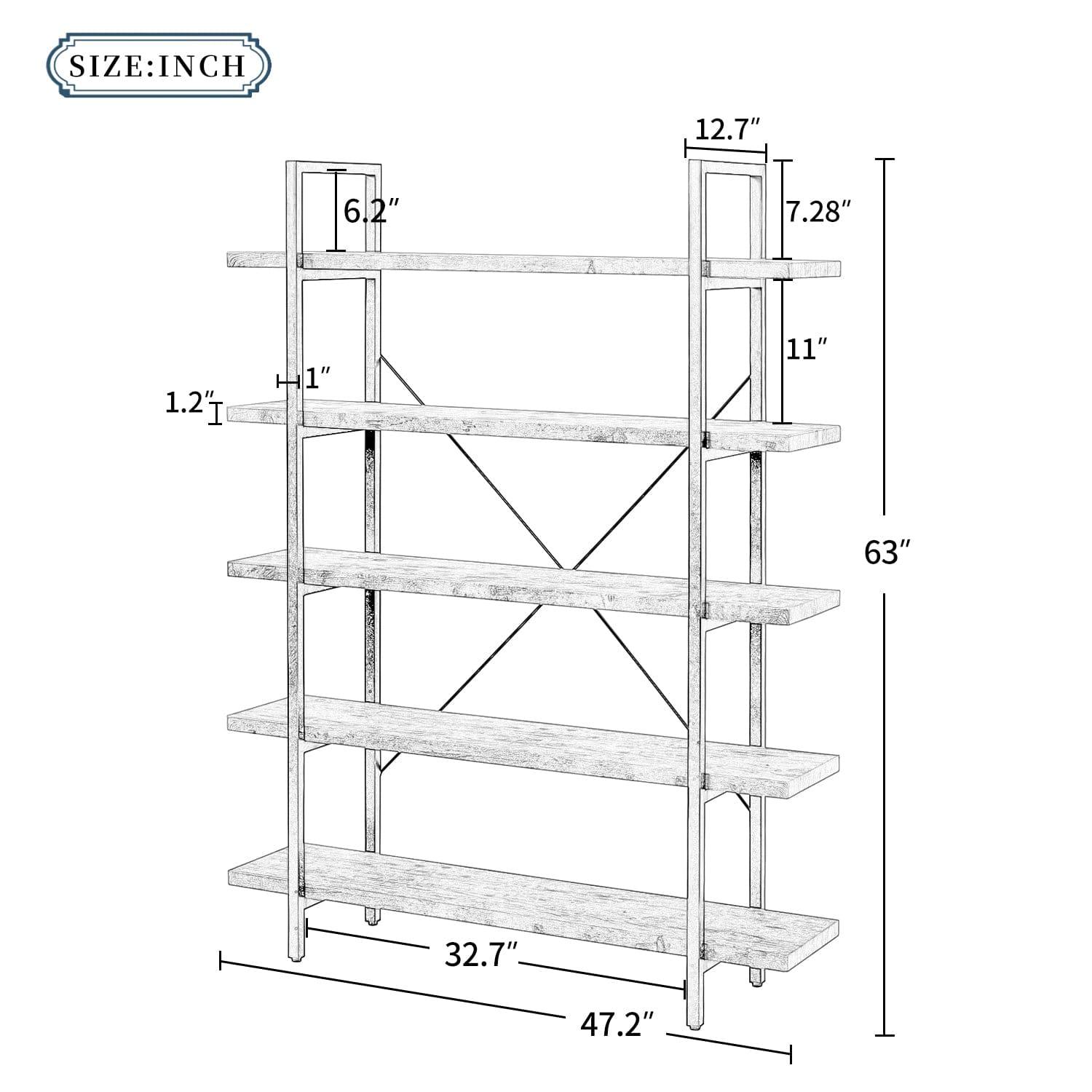 Shop ON-TREND 5-tier Industrial Bookcase with Rustic Wood and Metal Frame, Large Open Bookshelf for Living Room(Distressed Brown) Mademoiselle Home Decor